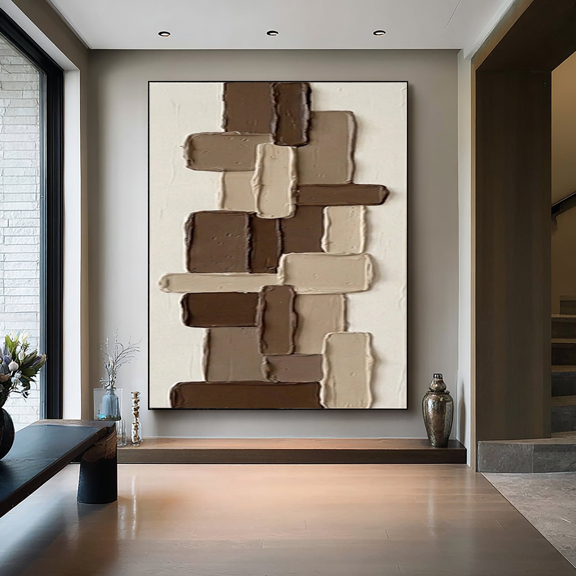 Large Chocolate Brown Textured Canvas Art Contemporary Relief Painting 