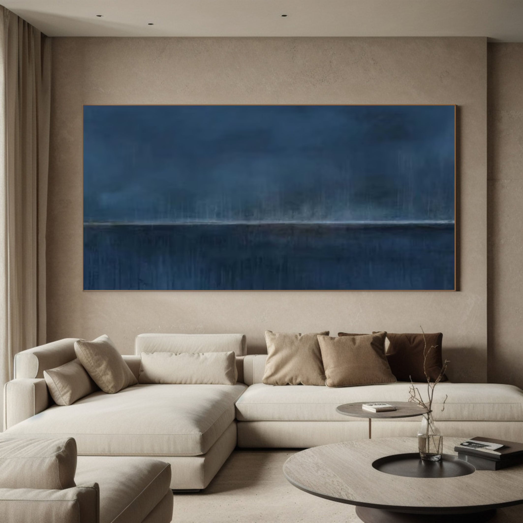 Mystic Depths Large Blue Abstract Canvas Art For Home Decor #AP 060