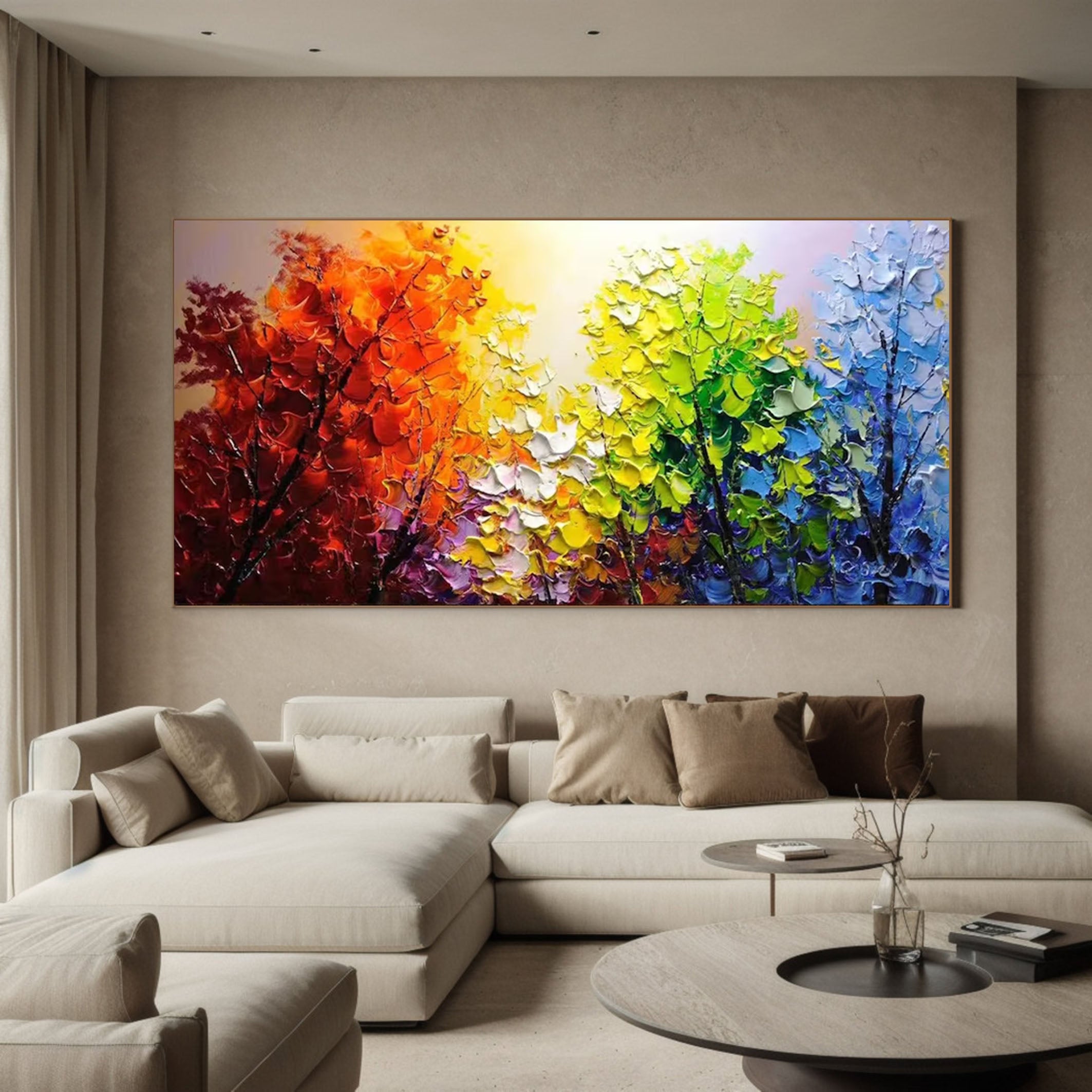 Autumn Hues Canvas Large Textured Colorful Wall Art of Seasonal Forest #FT 047