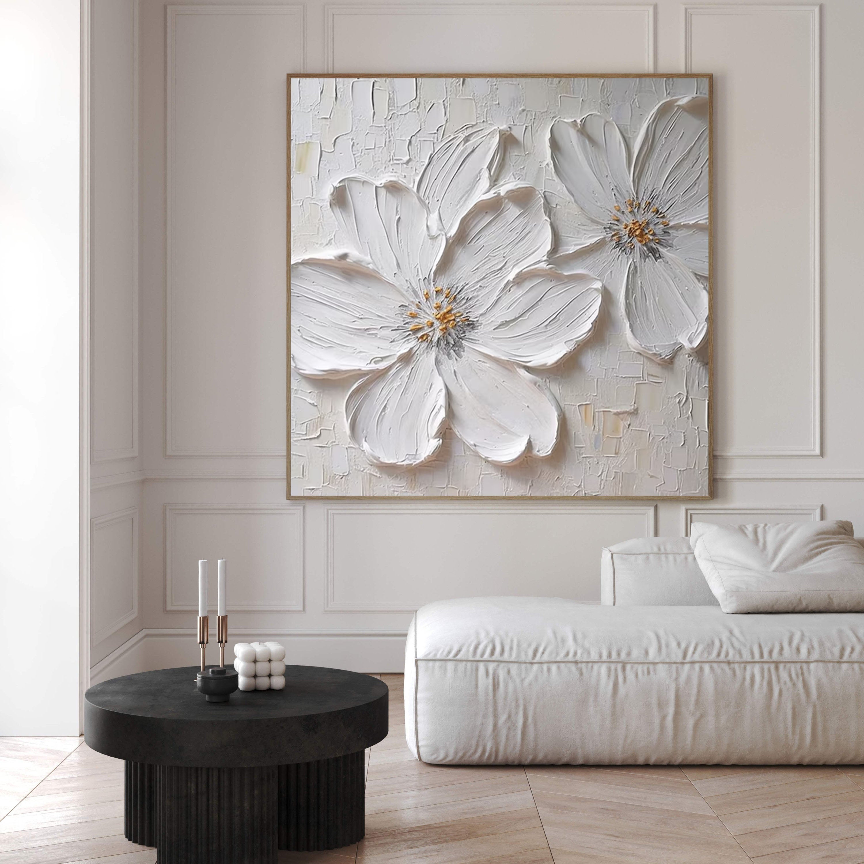 Minimalist White Flower Wall Art Textured Painting for Modern Homes #FT 018