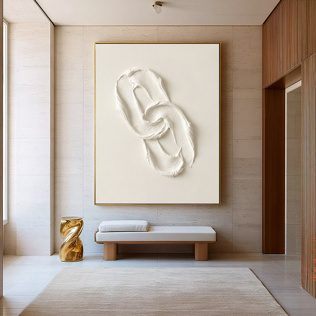 Quietly Bound By Endless Movement Large White Textured Abstract Wall Art Sculptural Relief Quiet Luxury Decor