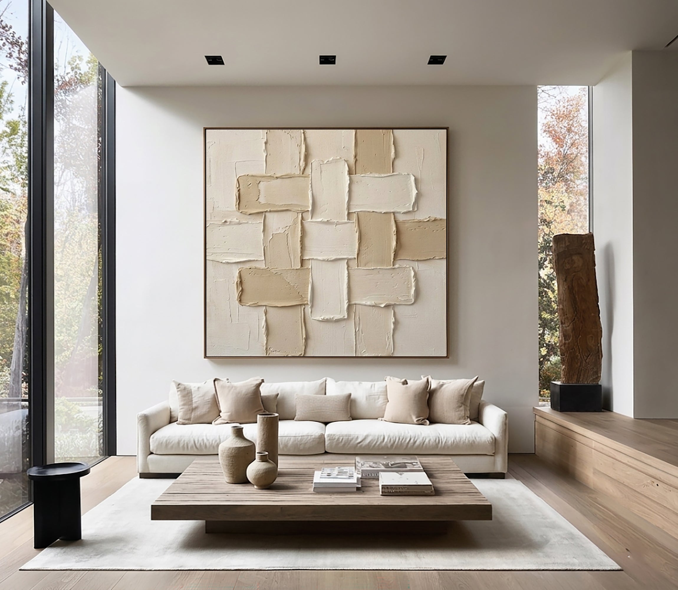 Large Modern Woven Relief Wall Art Neutral Abstract Painting