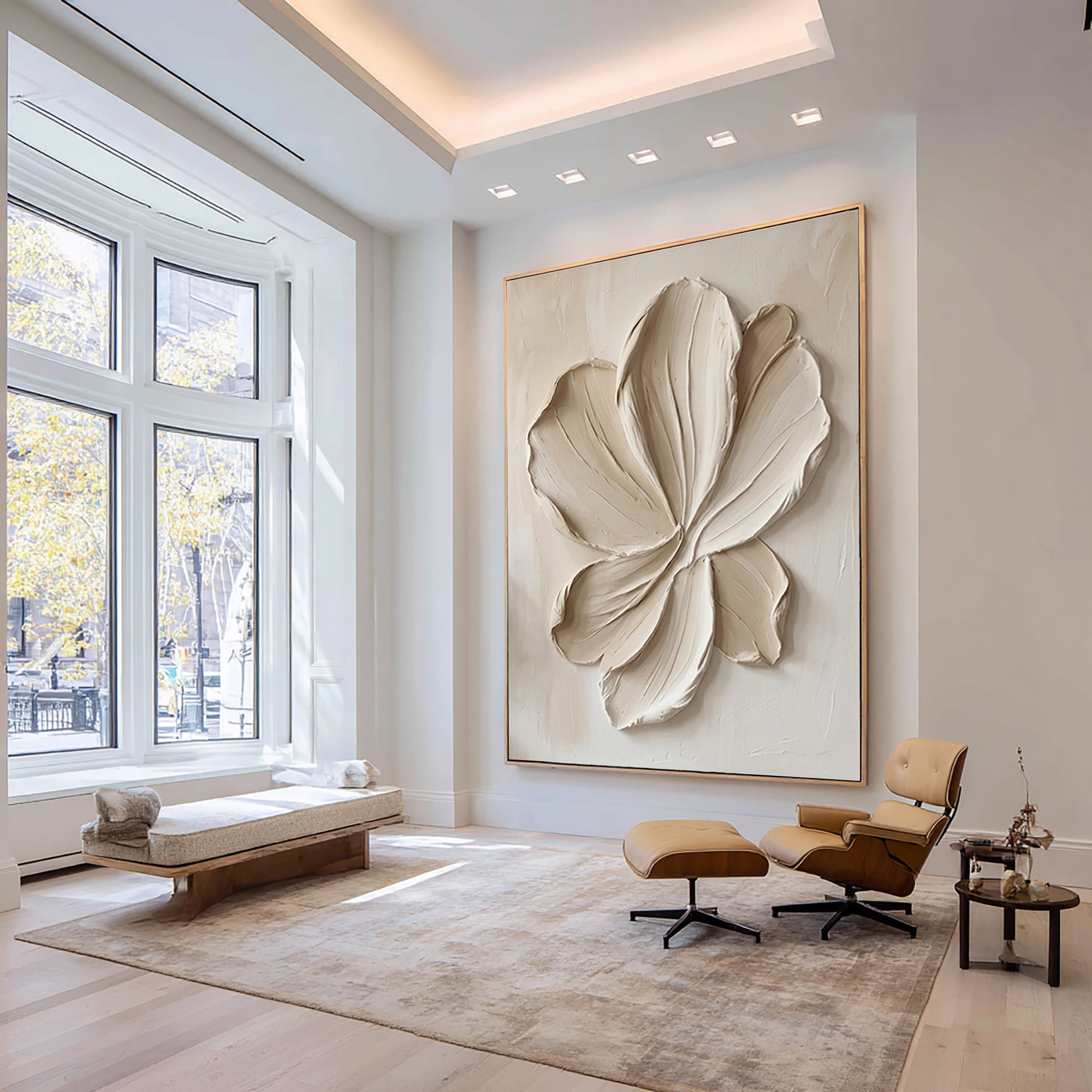 Large Beige Petal Relief Canvas Art Contemporary Neutral Wall Decor