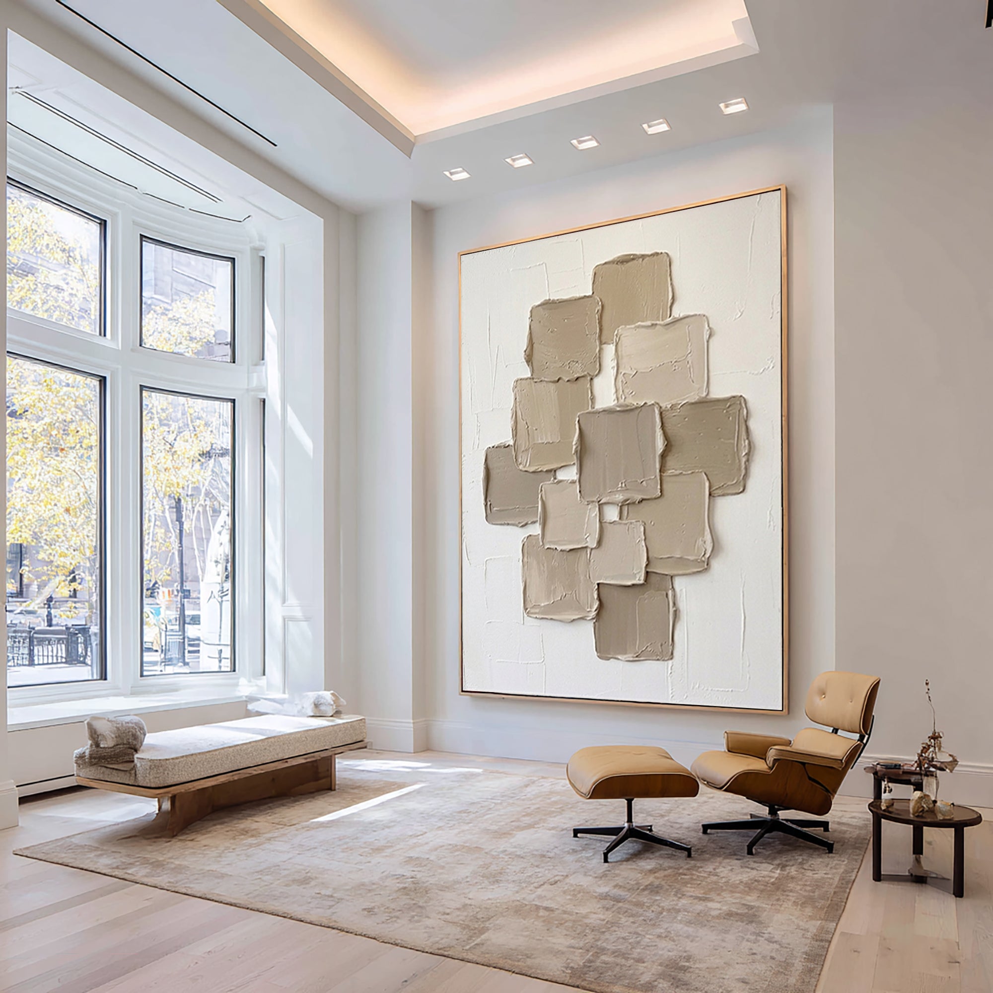  Large Neutral Cluster Textured Canvas Art Minimalist Architectural Wall Decor