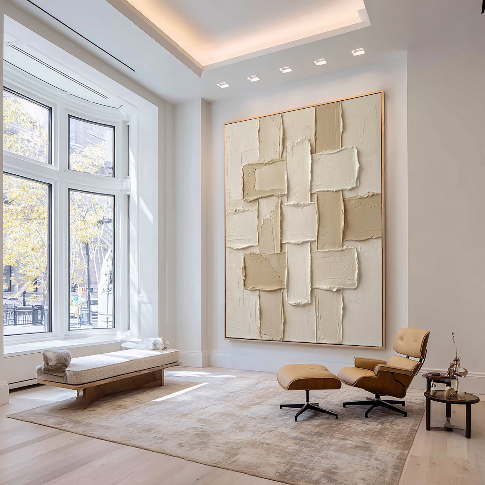 Large Architectural Textured Canvas Art Hand Painted Neutral Wall Decor 