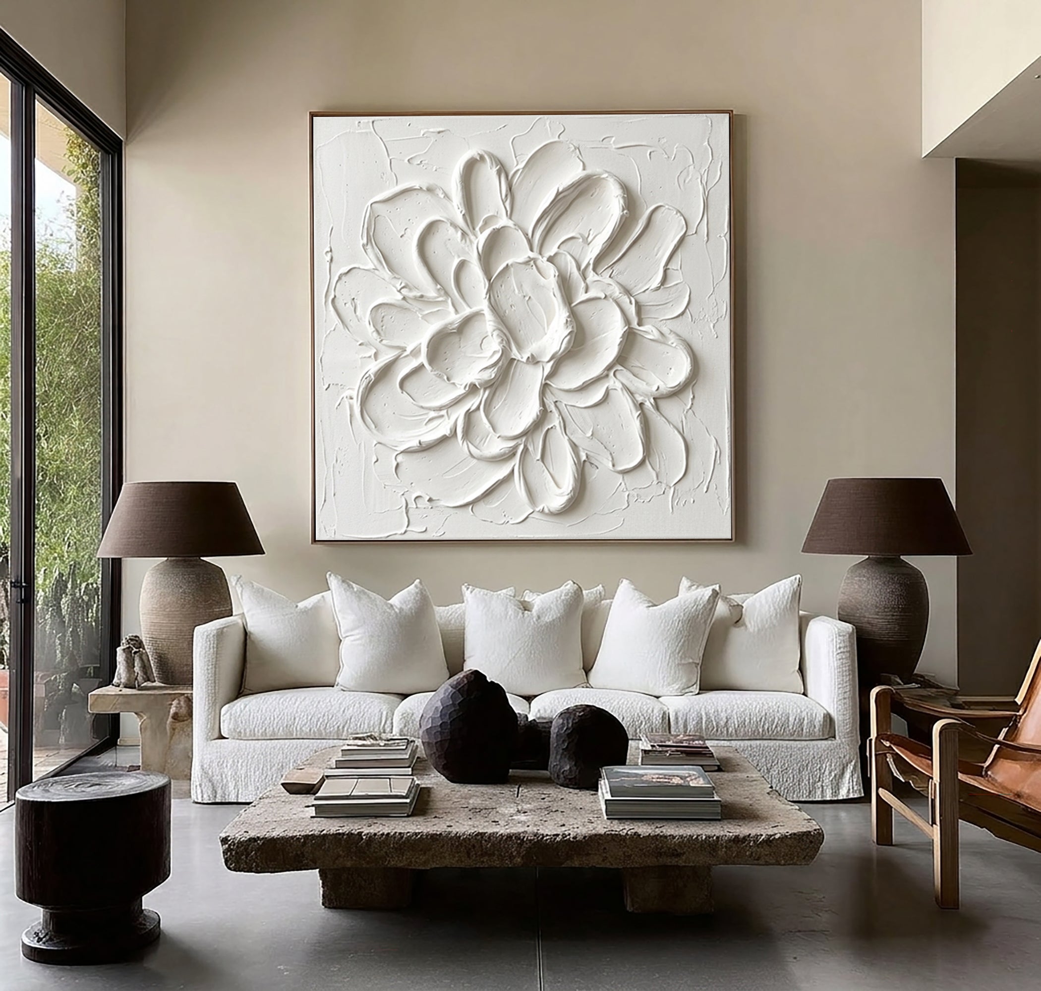 Large Handcrafted Floral Texture Canvas Art Luxury Minimalist Wall Decor