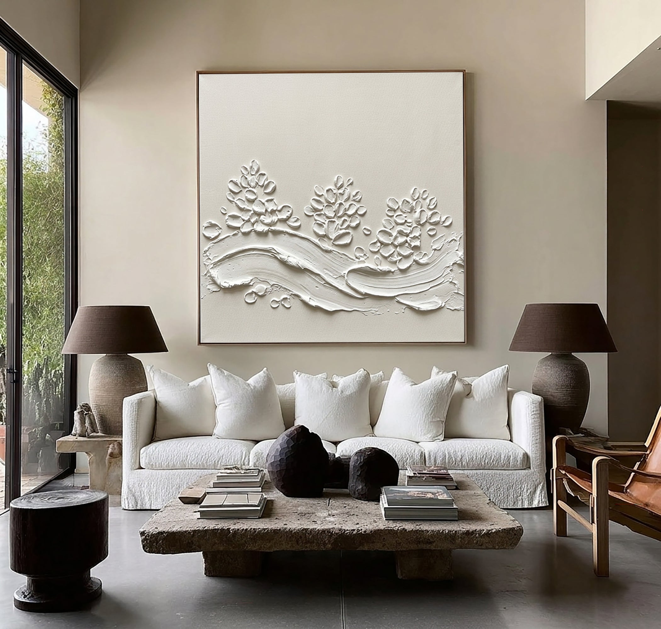 Large Organic Plaster Composition Wall Art Contemporary Neutral Textured Painting