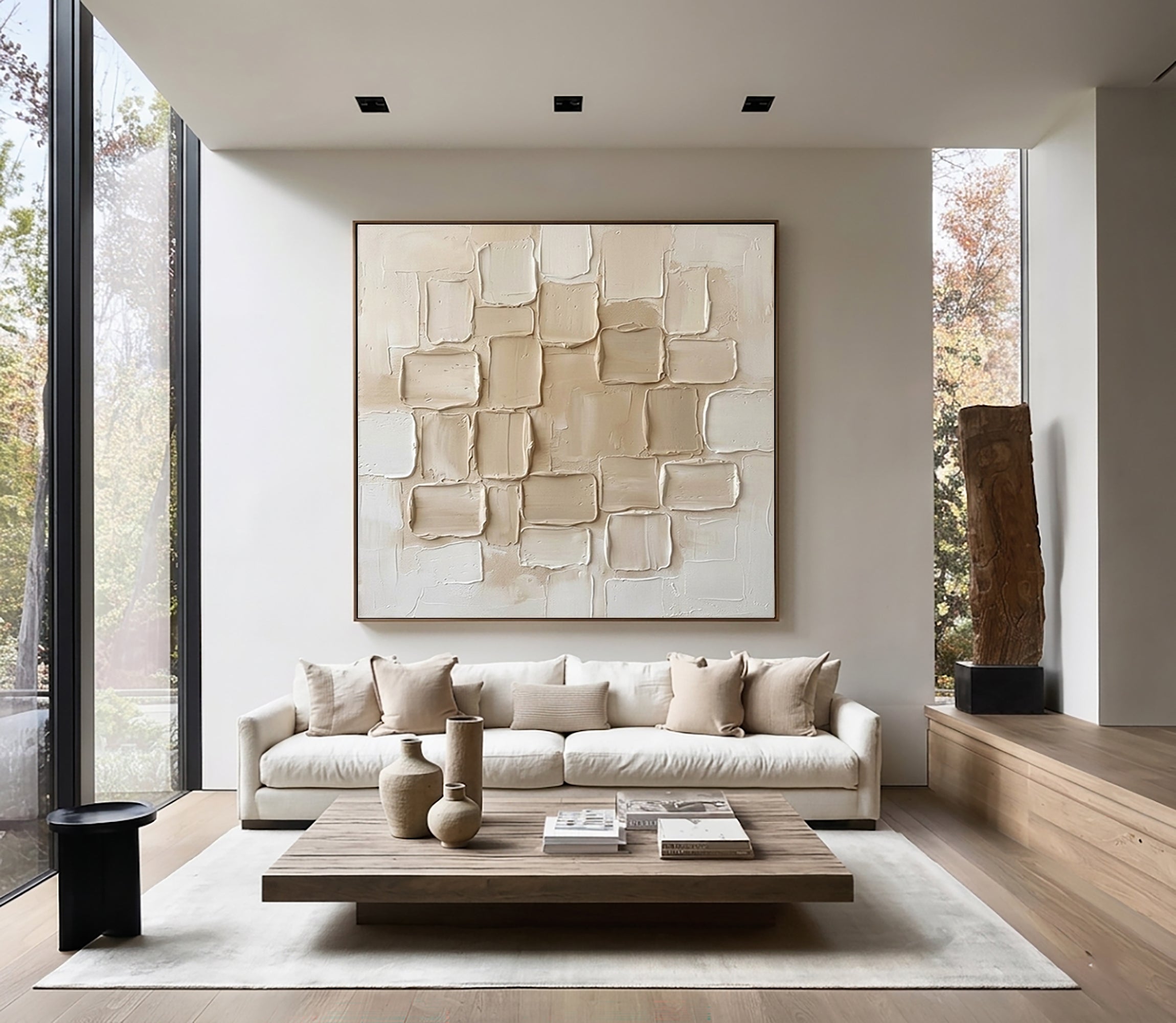 Large Quiet Geometry Composition Wall Art Neutral Contemporary Painting 