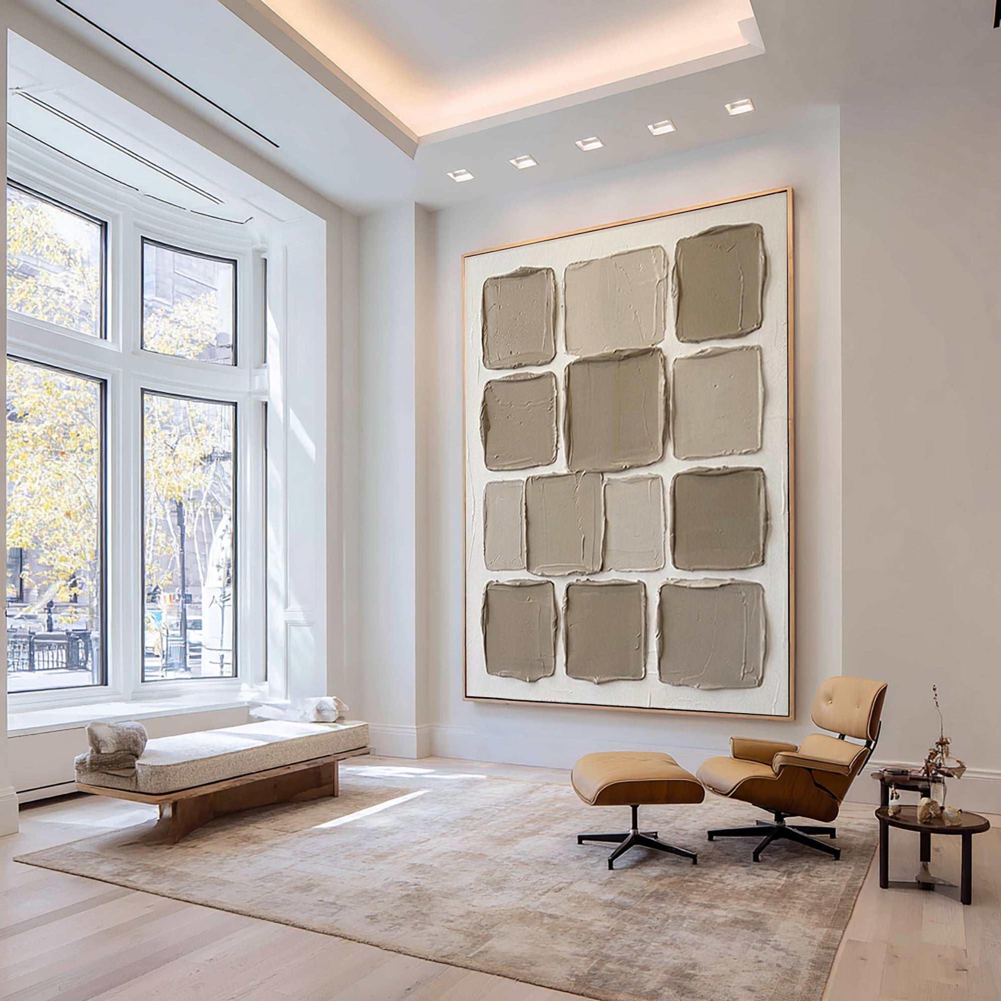 Large Neutral Textured Canvas Art Minimalist Geometric Wall Painting 