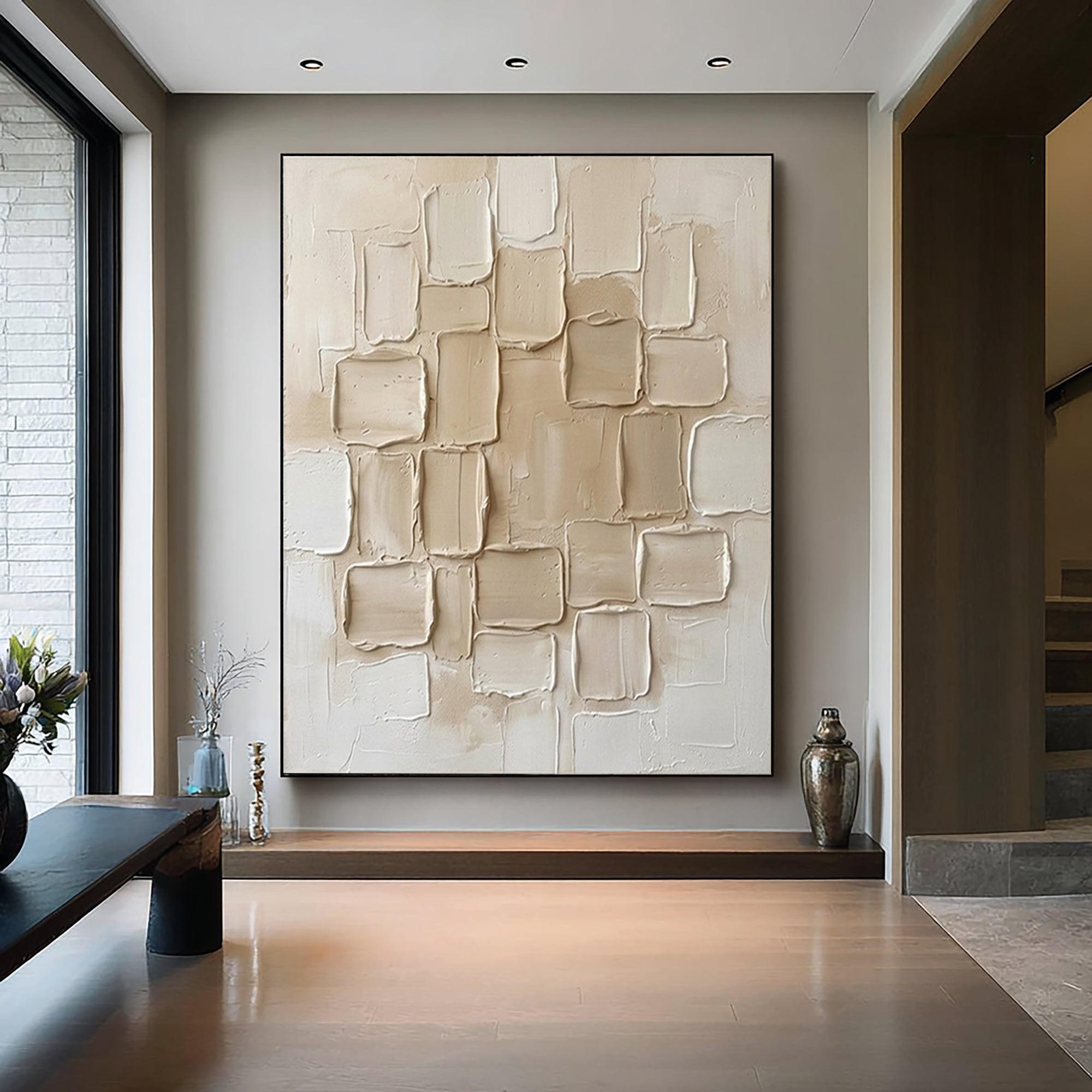 Large Neutral Cluster Textured Canvas Art Organic Modern Wall Decor