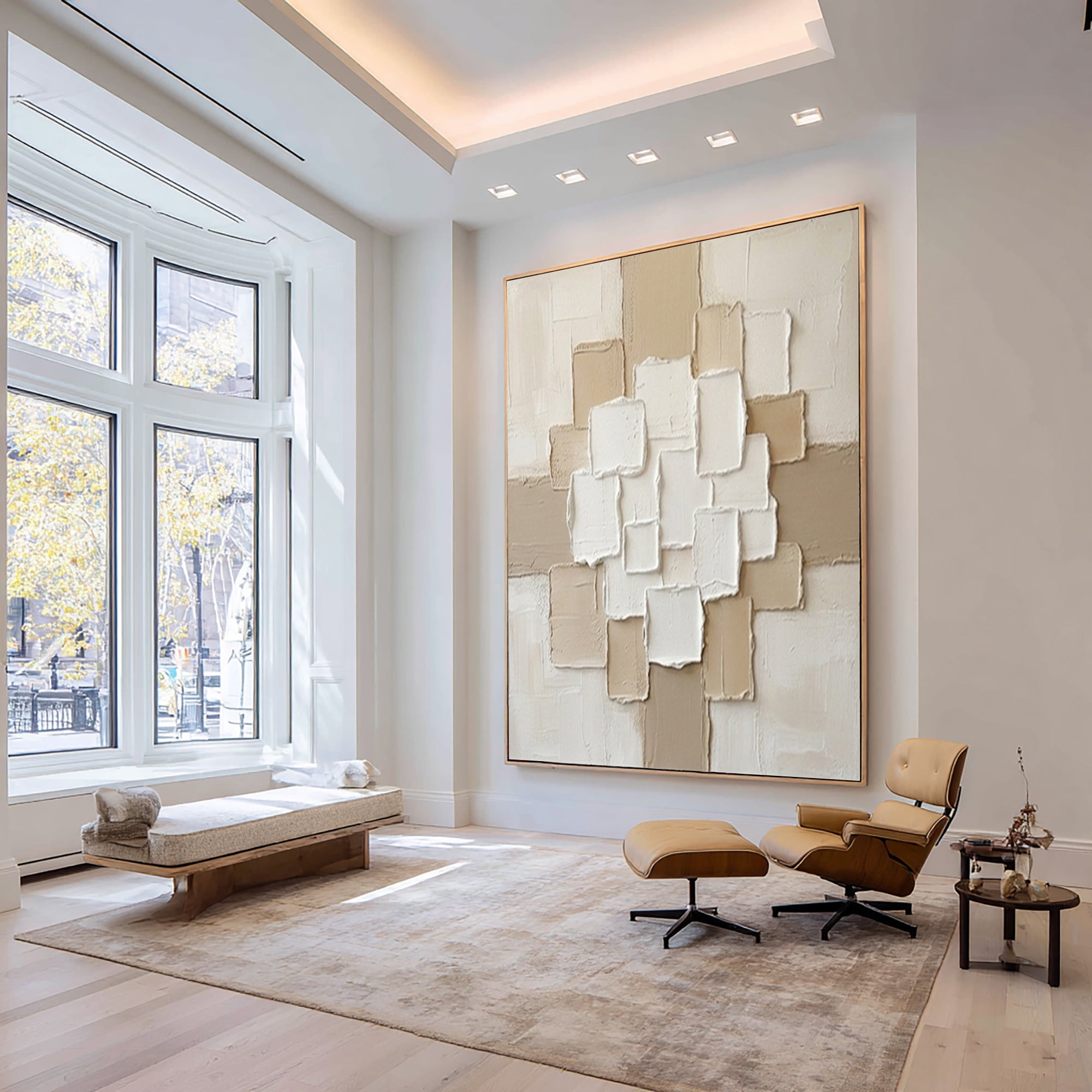 Large Beige Composition Textured Canvas Art Modern Neutral Wall Decor