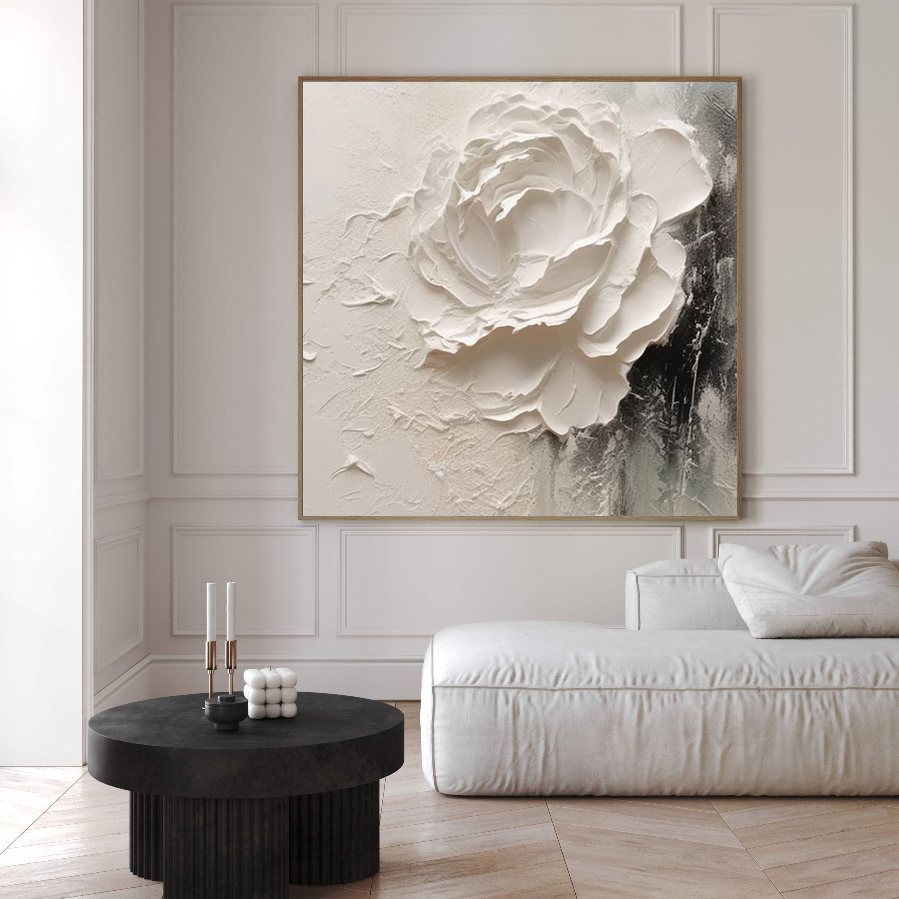 White Rose Painting Textured Floral Wall Art #FT 057