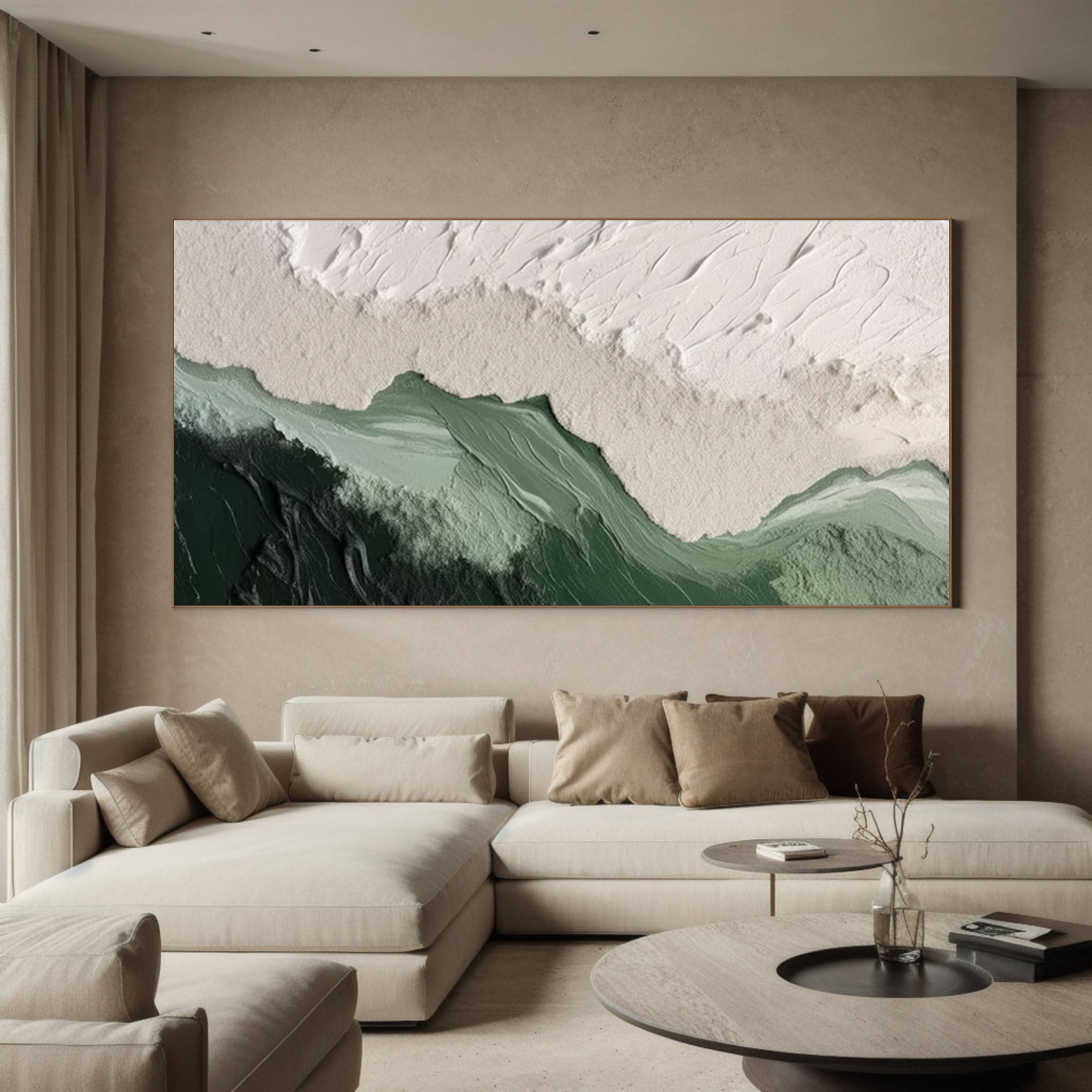 Emerald Peaks Green & White Textured Landscape Artwork #MMA 171