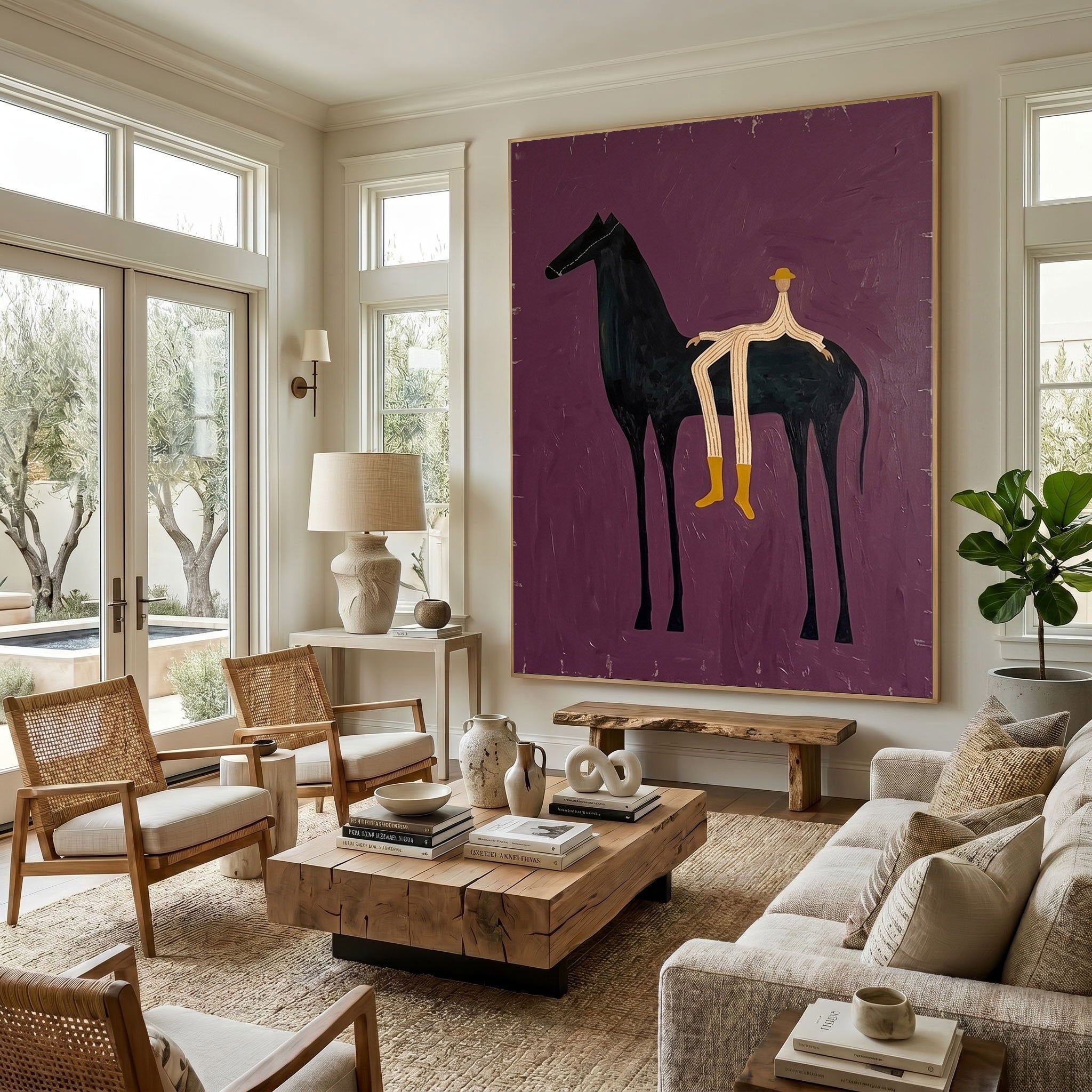 Large Cowboy Horse Wall Art Modern Western Minimalist Canvas Painting