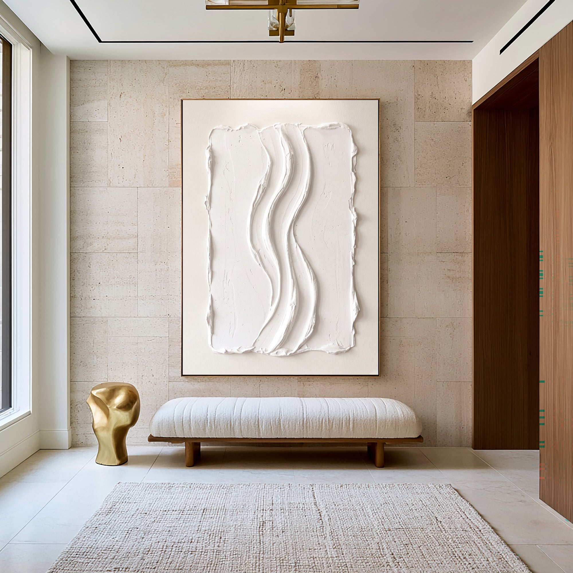 Large Abstract White Wall Art Textured Oil Painting Organic Sculpture Minimalist Neutral Modern Luxury Home Decor
