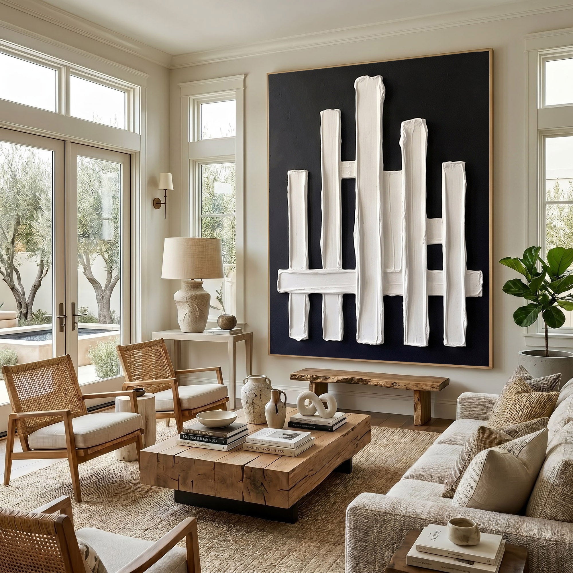 Large Abstract Textured Wall Art Black Plaster Painting Sculptural Modern Minimalist Luxury Interior Decor