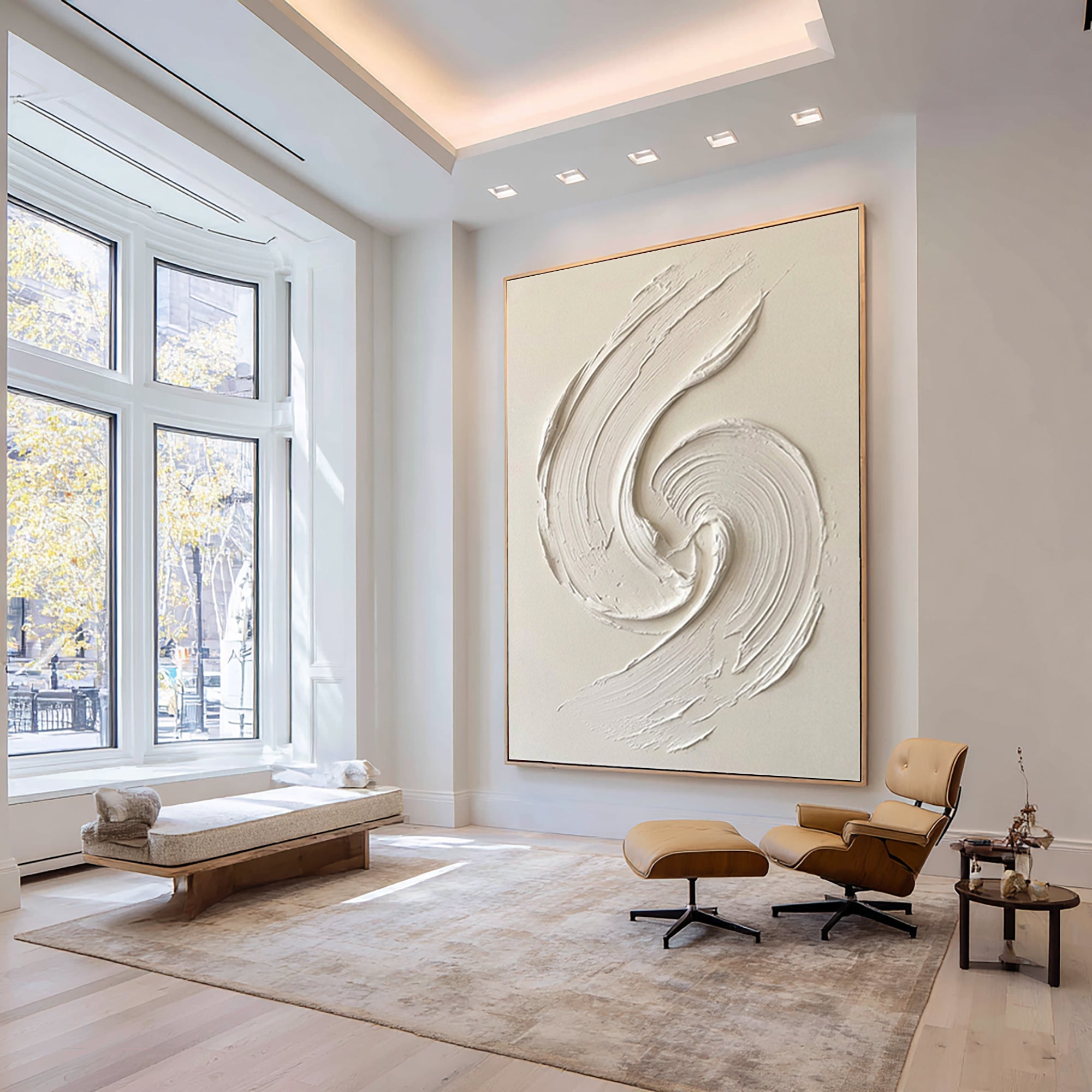 Large Sculptural White Relief Wall Art Handmade Texture Canvas 