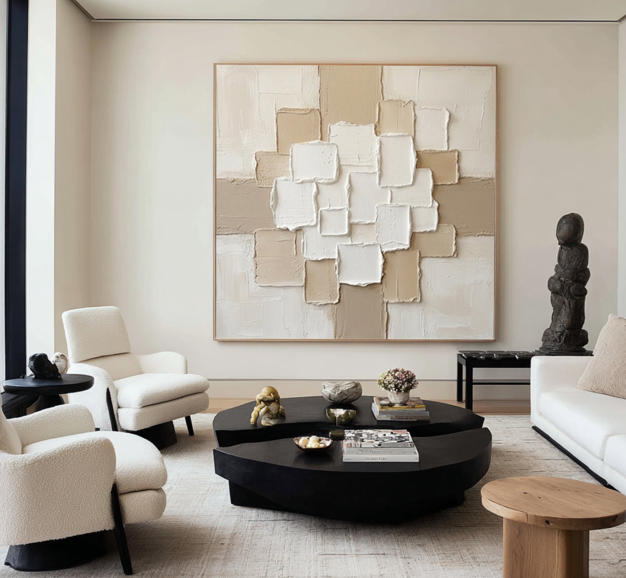Large Layered Architectural Grid Wall Art Hand Painted Texture Painting