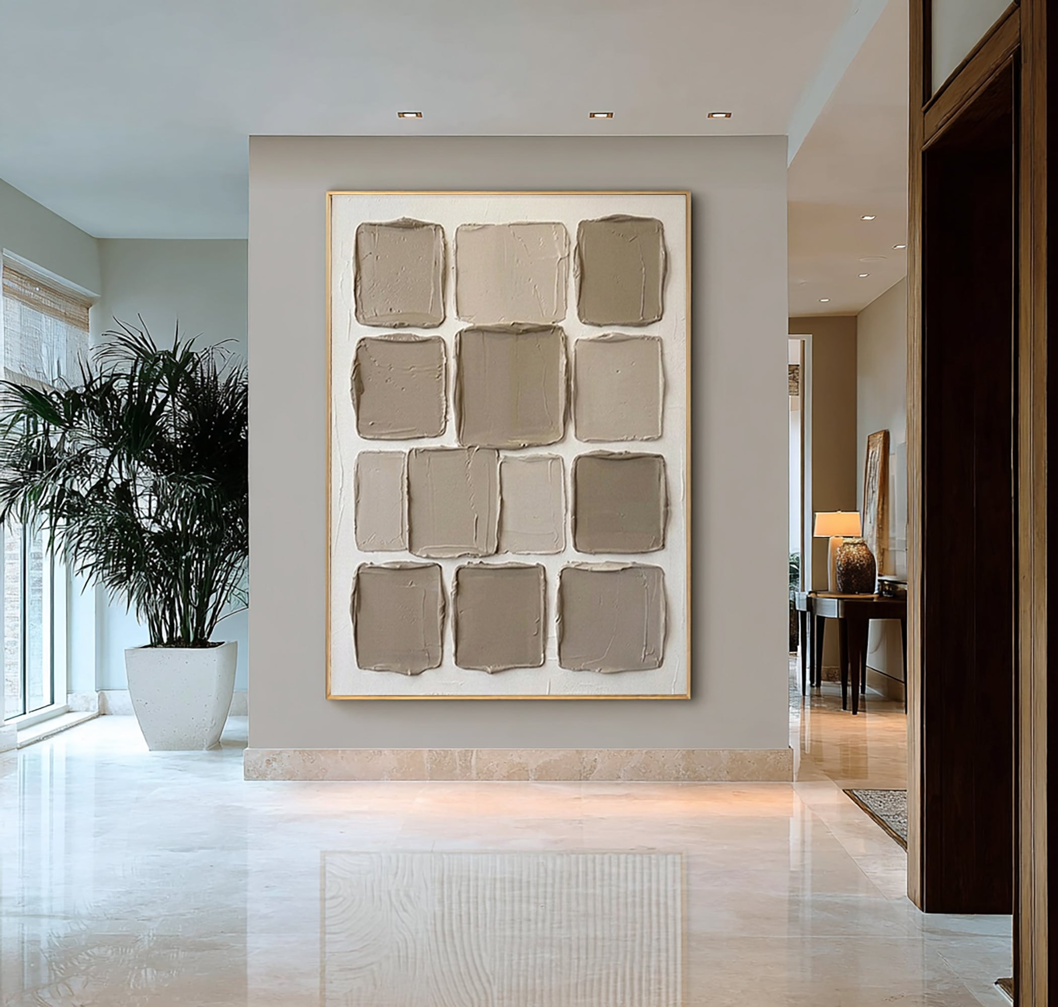 Large Neutral Textured Canvas Art Minimalist Geometric Wall Painting 