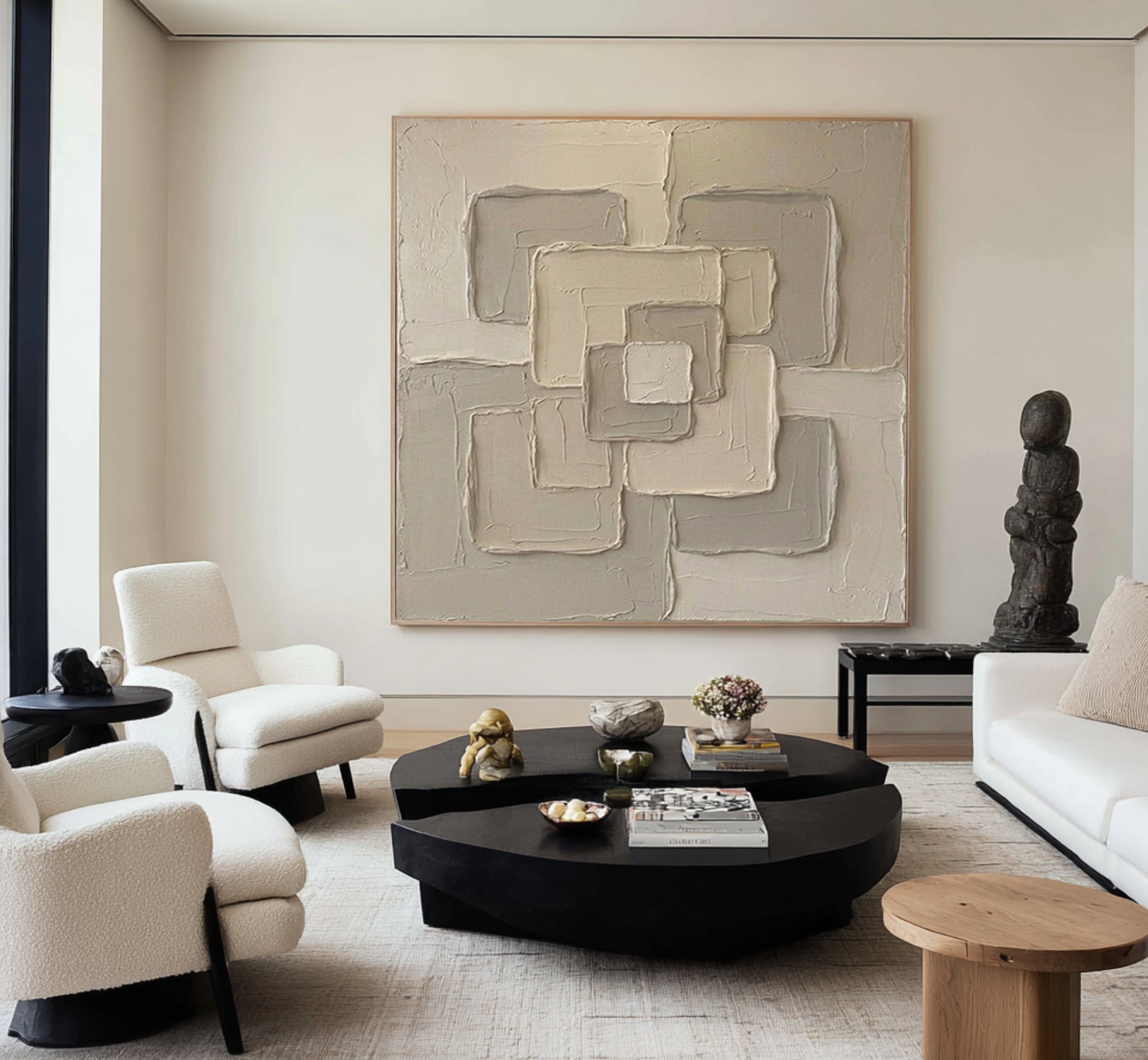 Large Infinite Connection Wall Art Neutral Sculptural Painting 