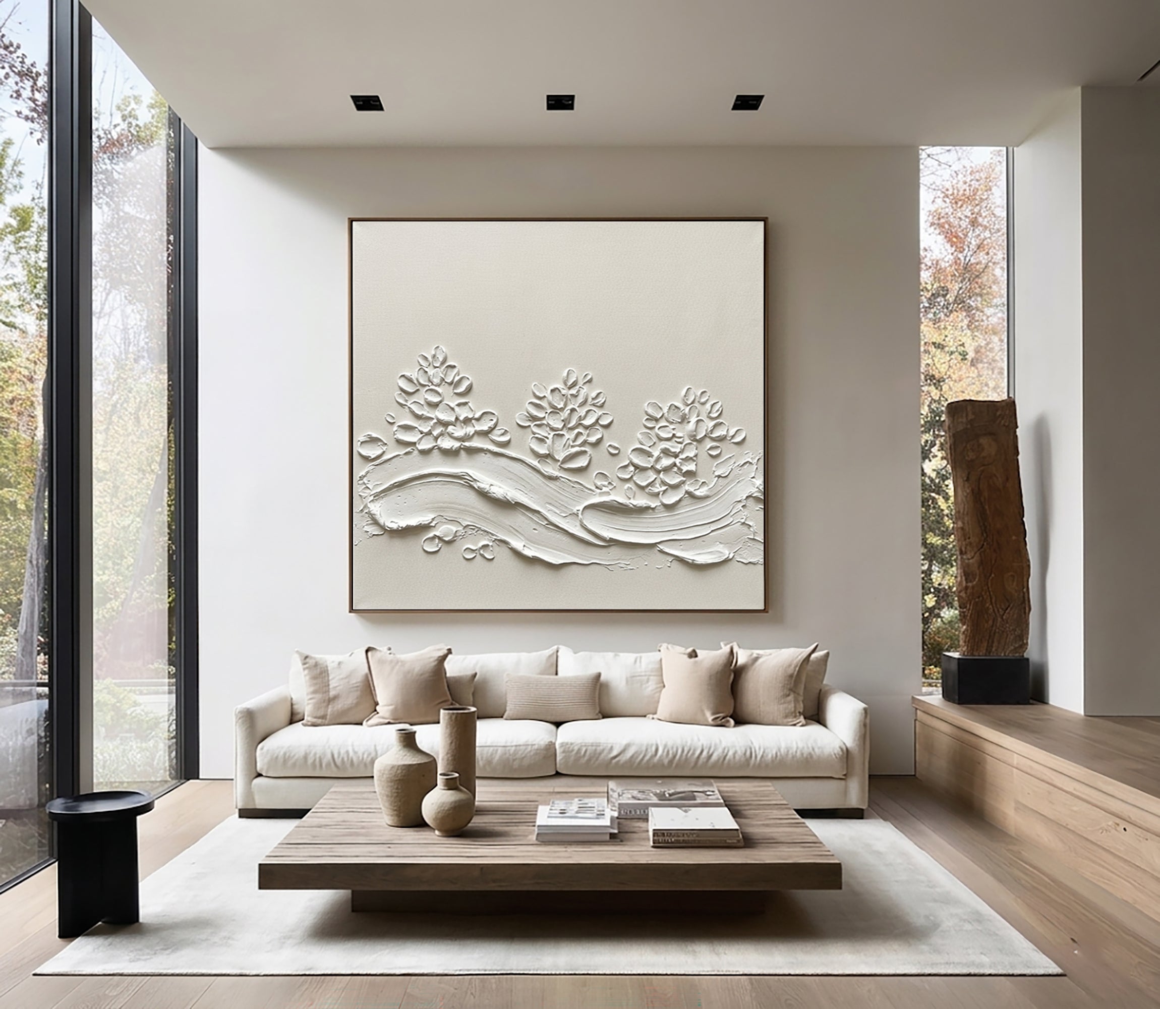 Large Organic Plaster Composition Wall Art Contemporary Neutral Textured Painting