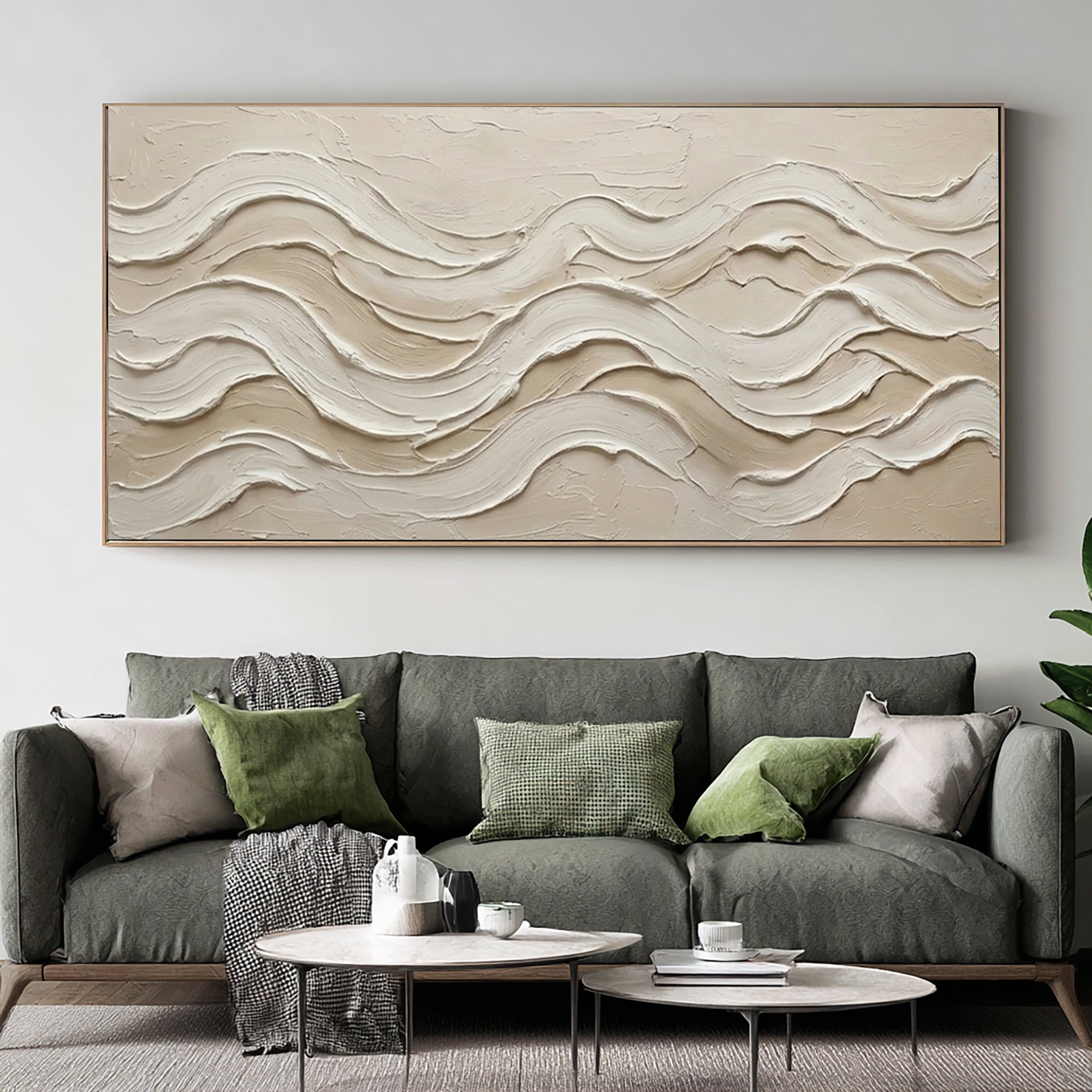 Large Neutral Textured Wall Art Modern Beige Wave Canvas Painting | KeiraArt 