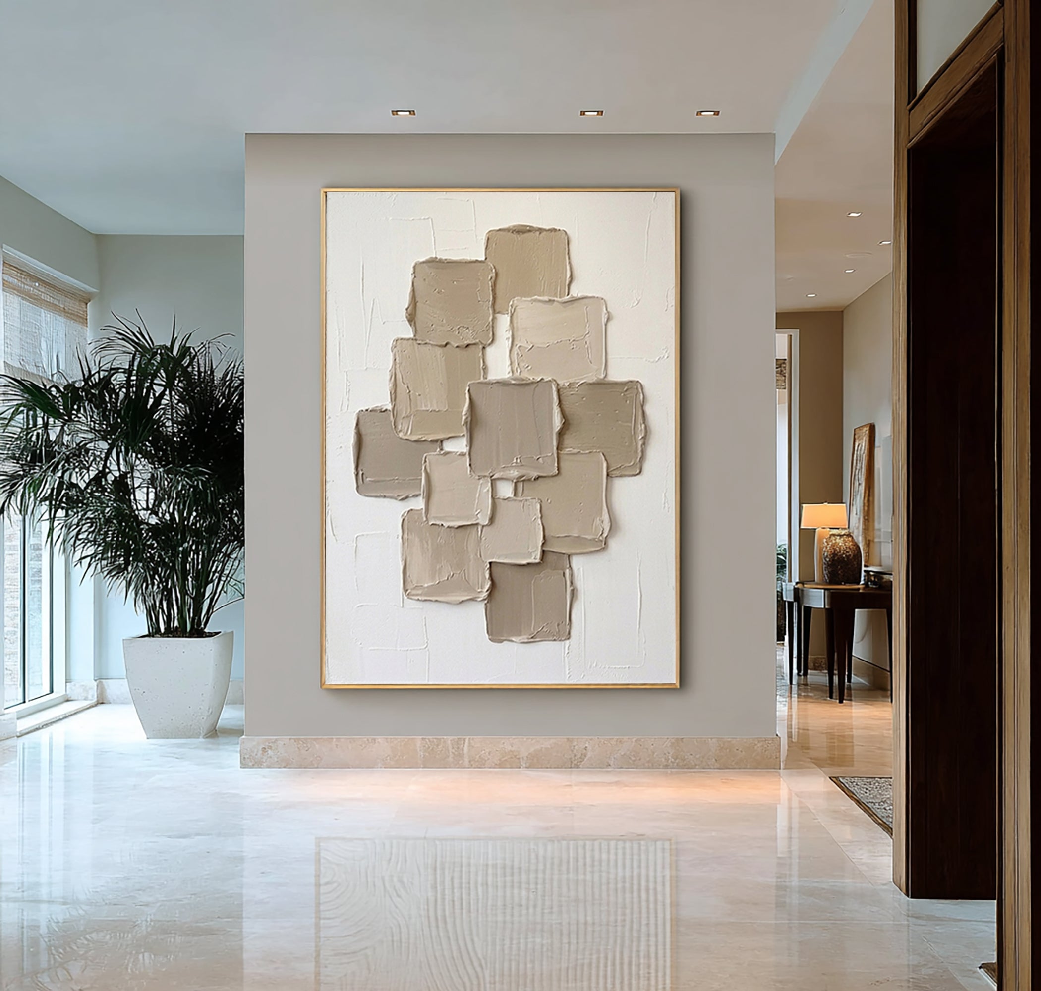  Large Neutral Cluster Textured Canvas Art Minimalist Architectural Wall Decor
