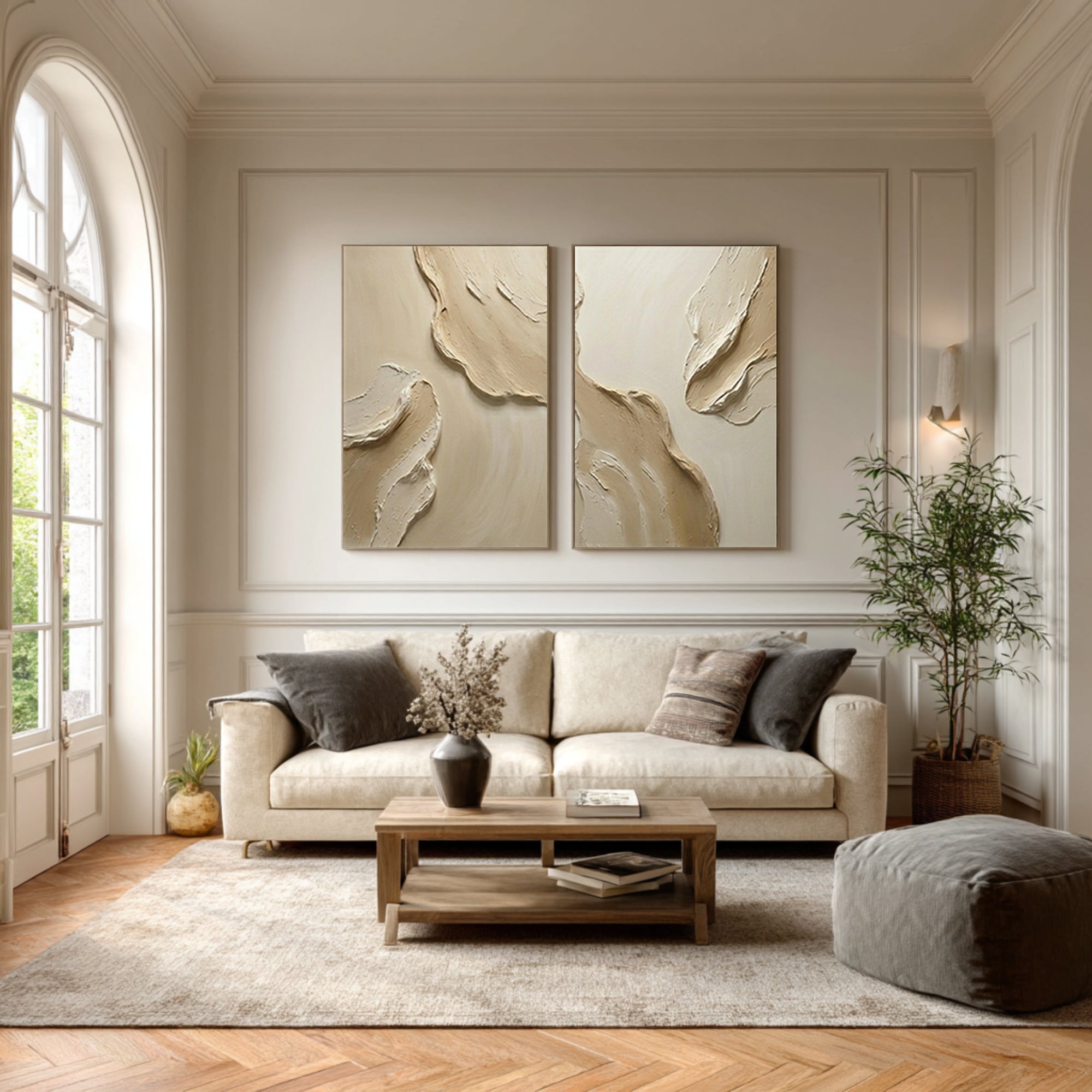 Large Hand Painted Textured Diptych Abstract Wall Art Neutral Tones | KeiraArt