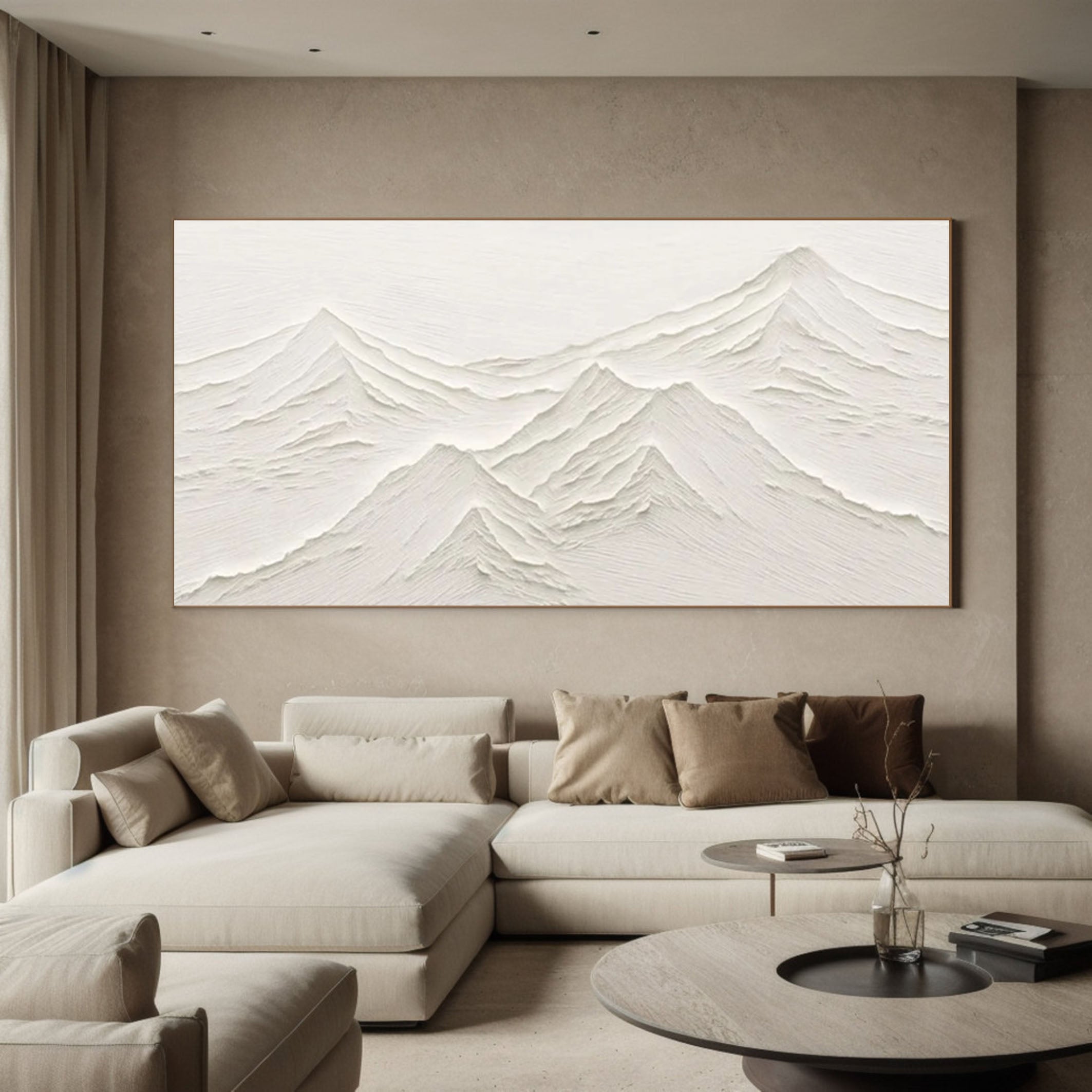 Silent Peaks Textured White Mountain Wall Art #MMA 168