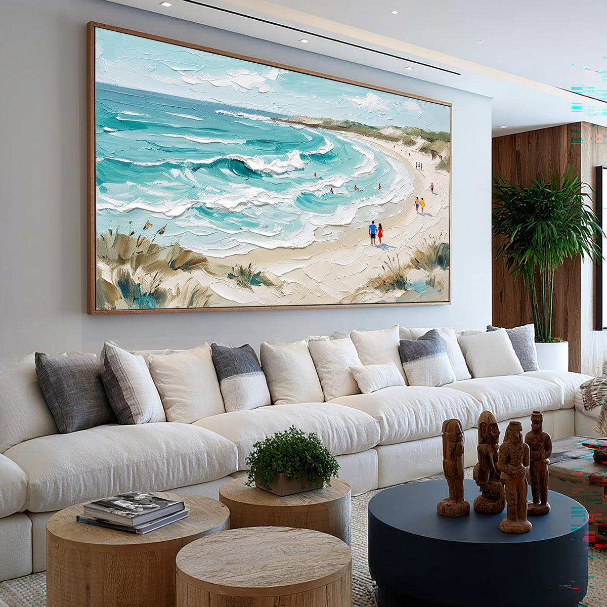 Large Textured Ocean Painting White Sea Foam Turquoise Waves Beach Wall Art