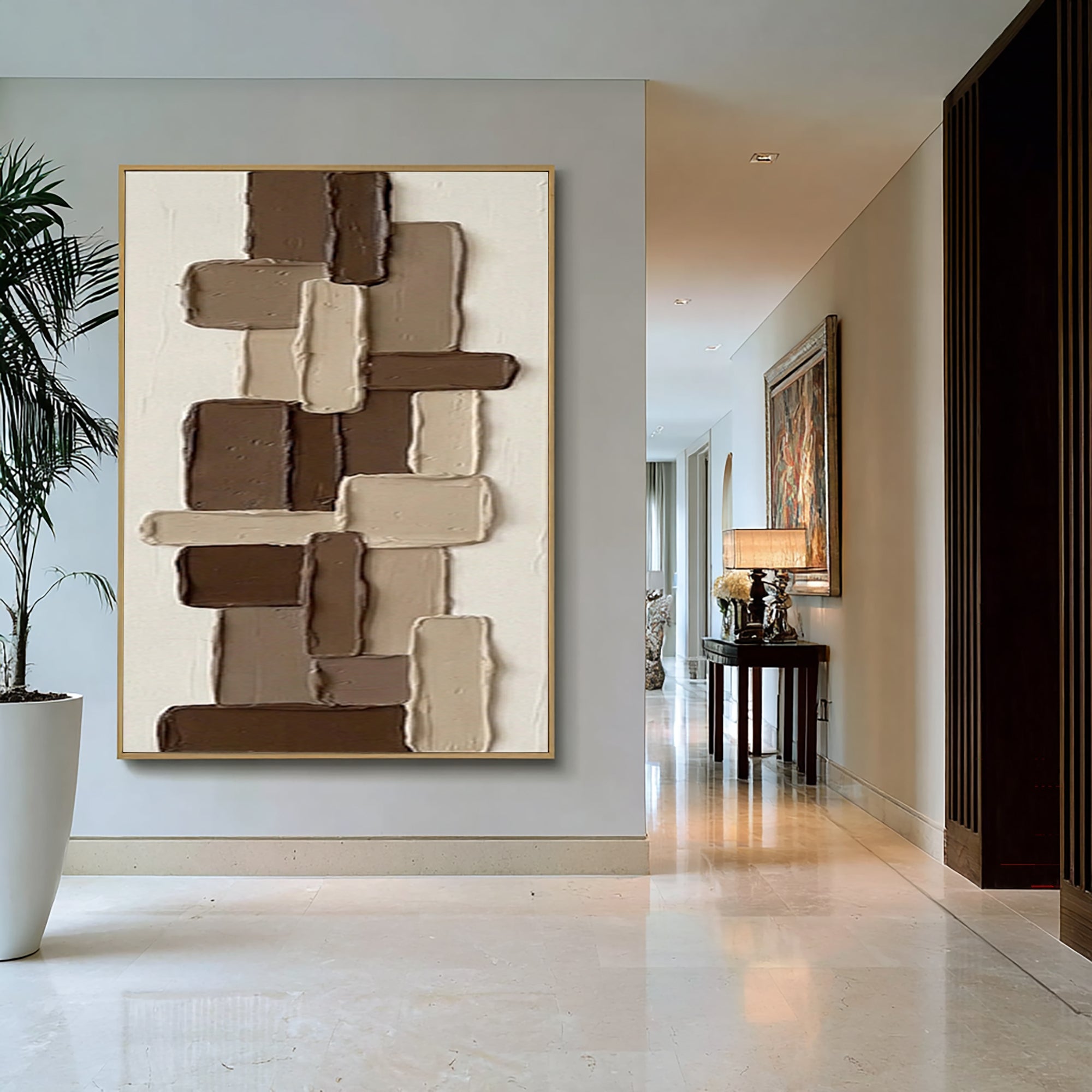 Large Chocolate Brown Textured Canvas Art Contemporary Relief Painting 