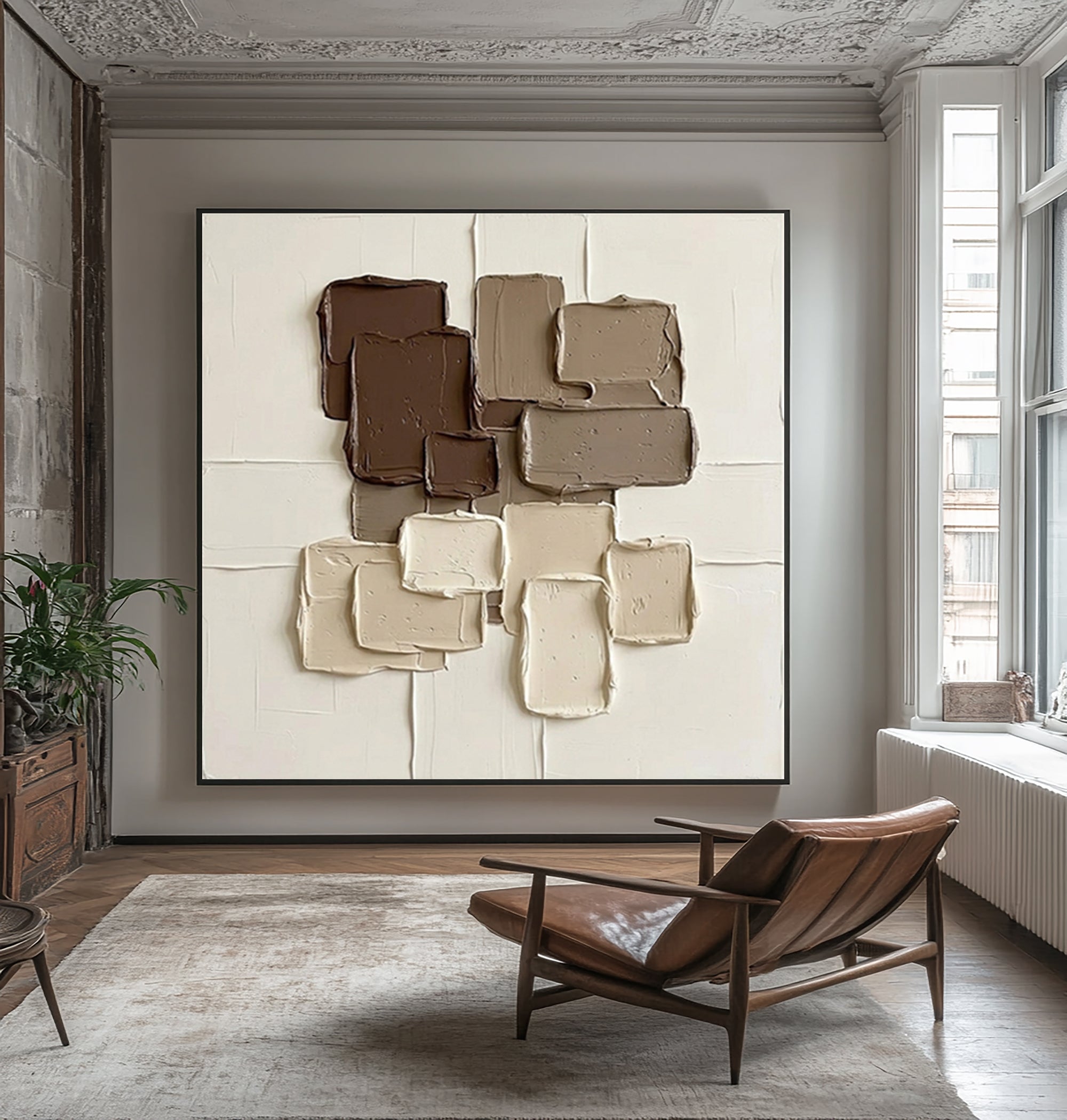 Large Mocha Relief Composition Wall Art Contemporary Neutral Painting