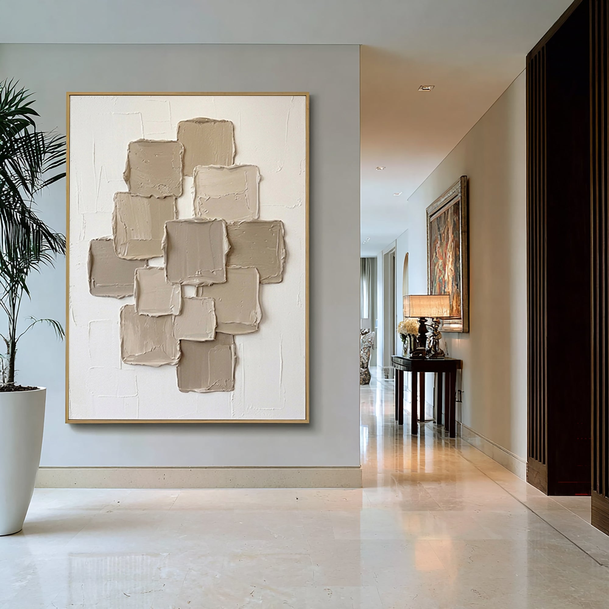 Large Neutral Cluster Textured Canvas Art Minimalist Architectural Wall Decor