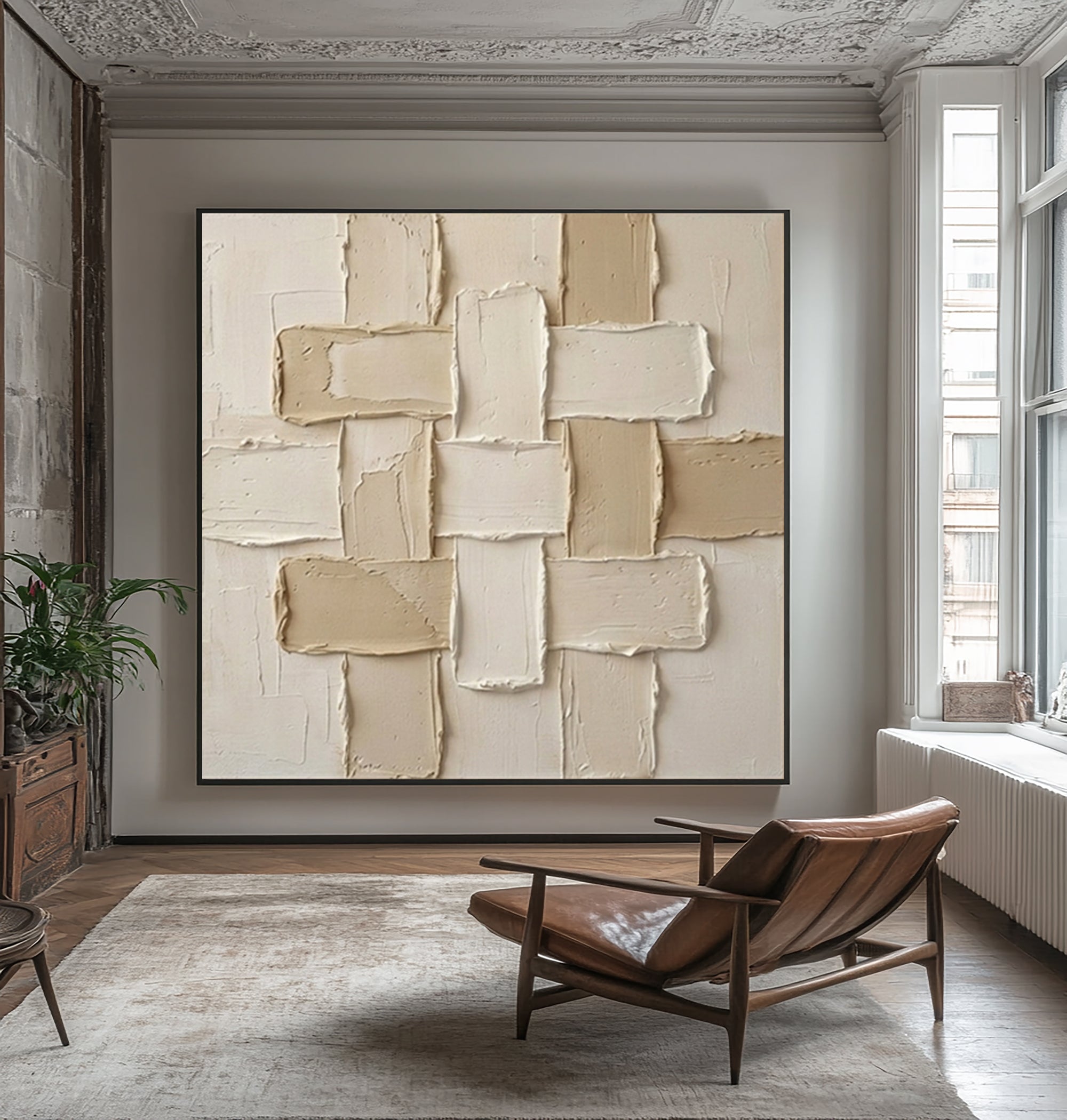Large Modern Woven Relief Wall Art Neutral Abstract Painting