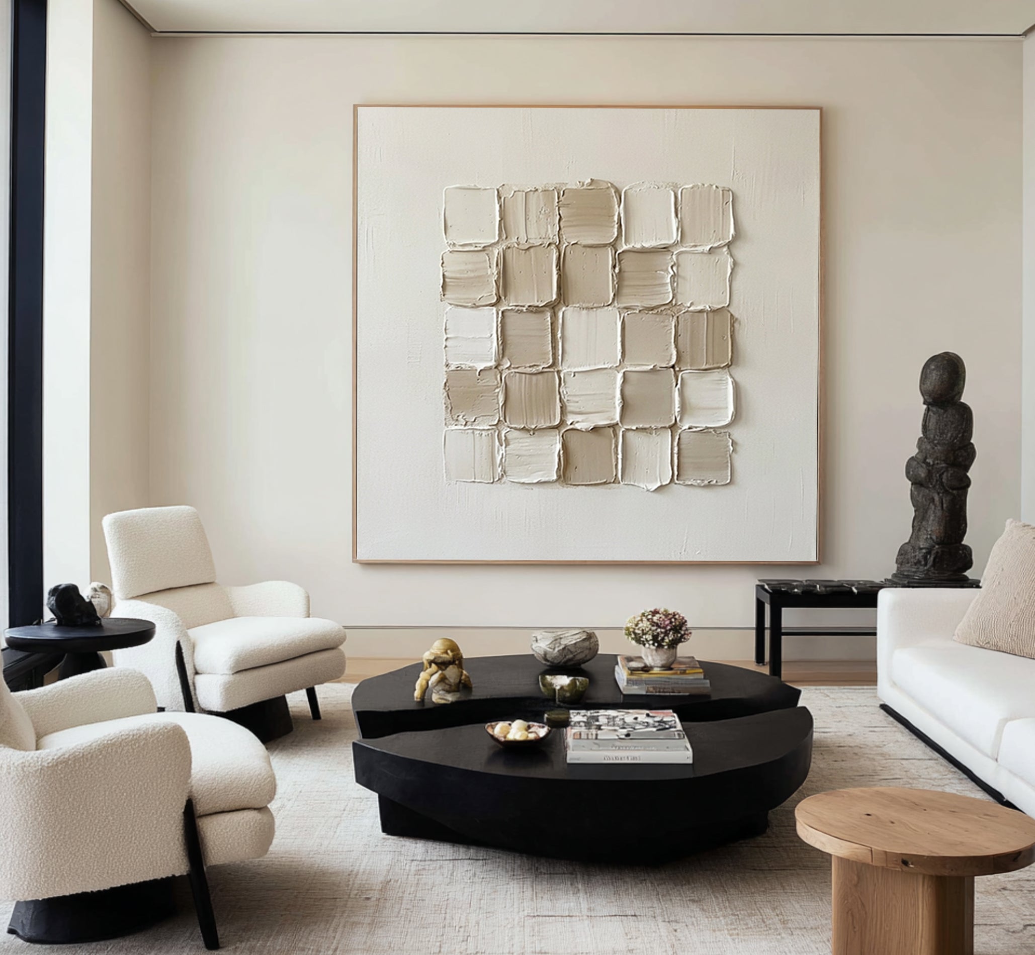 Large Architectural Grid Study Wall Art Neutral Contemporary Relief Painting 