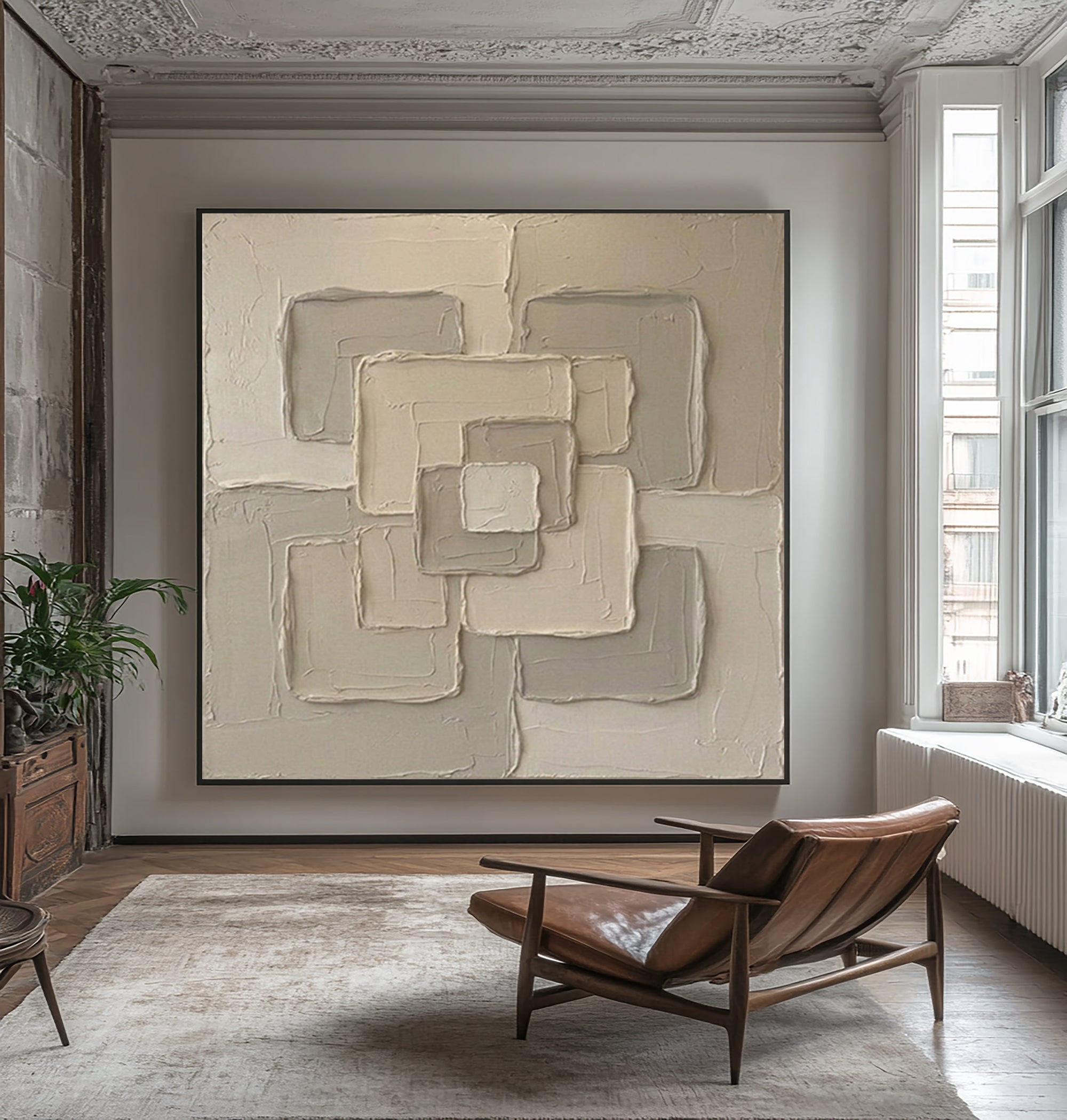 Large Infinite Connection Wall Art Neutral Sculptural Painting 