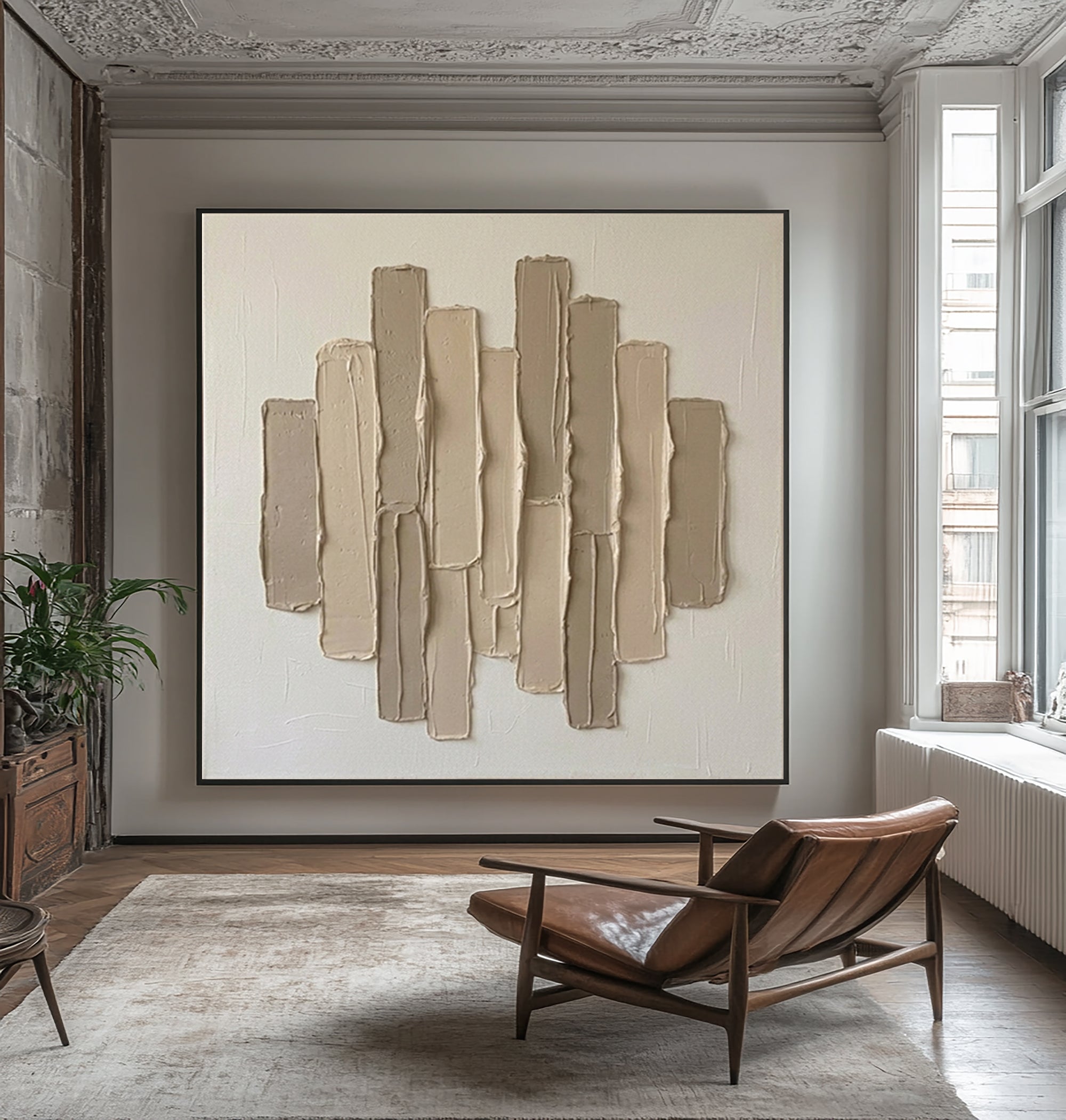 Large Vertical Rhythm Wall Art Contemporary Neutral Texture Painting