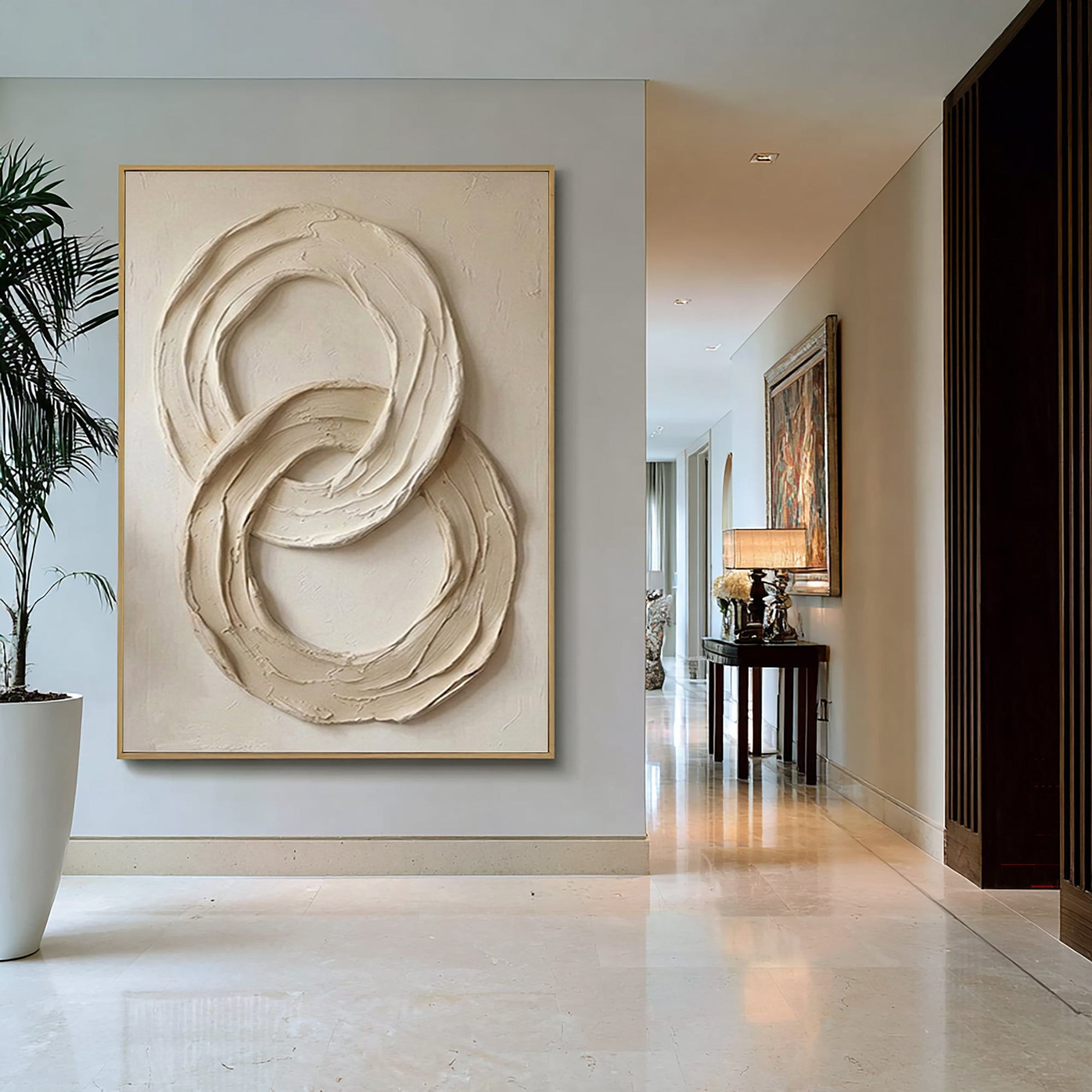 Large Hand-Painted Neutral Texture Painting | Modern Sculptural Circle Wall Decor  