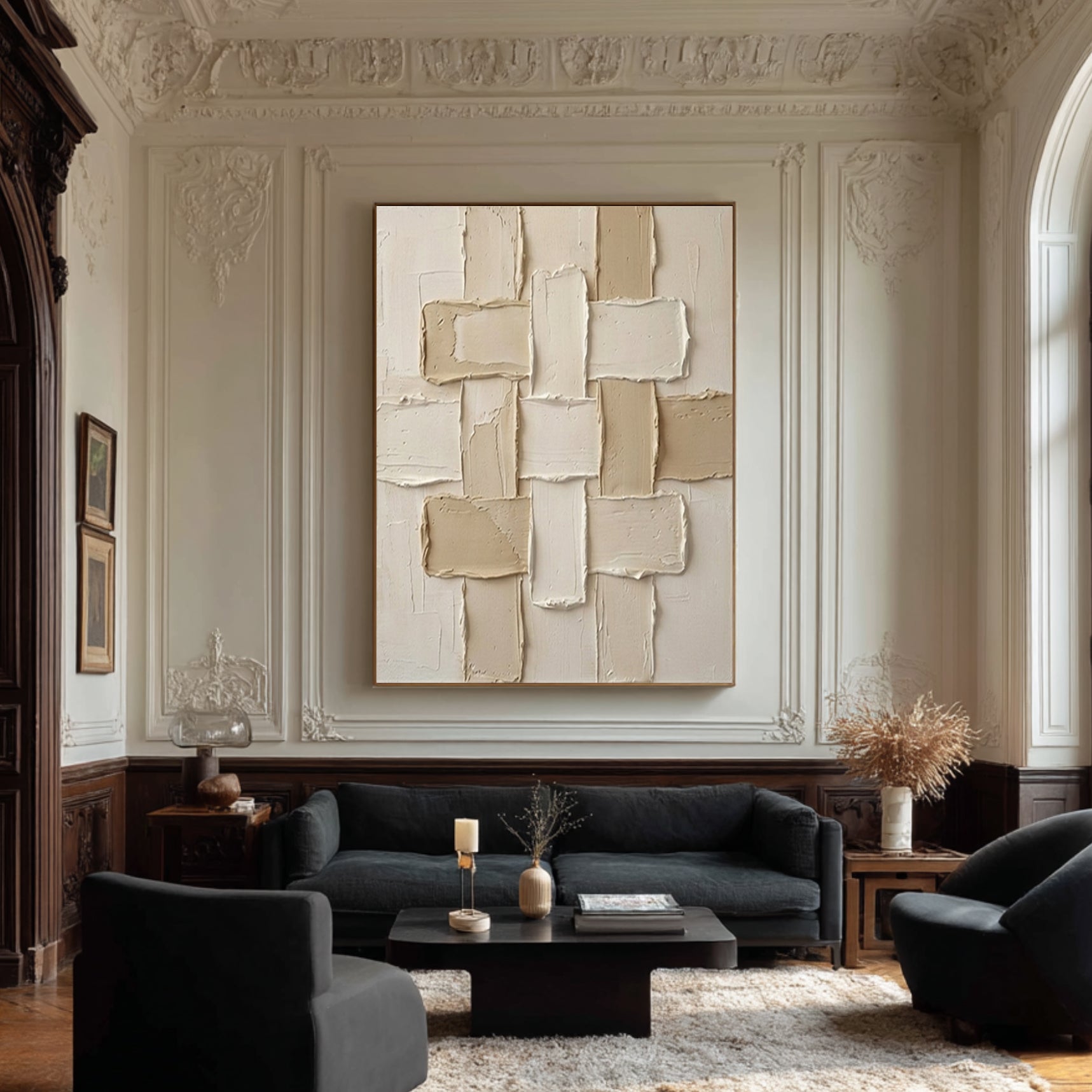 Large Architectural Textured Canvas Art Hand Painted Neutral Wall Decor 