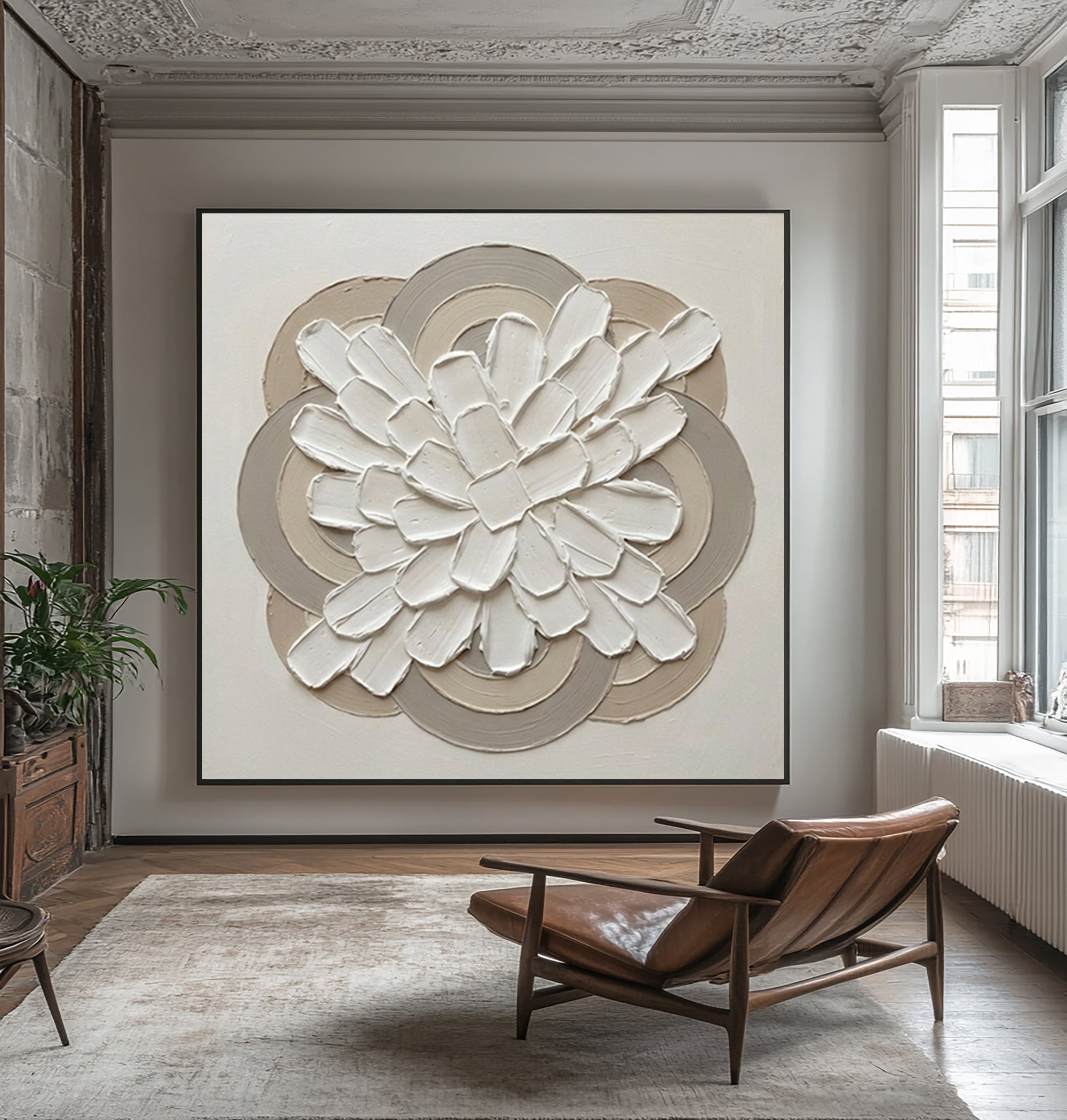 Large Organic Floral Geometry Wall Art Neutral Contemporary Painting