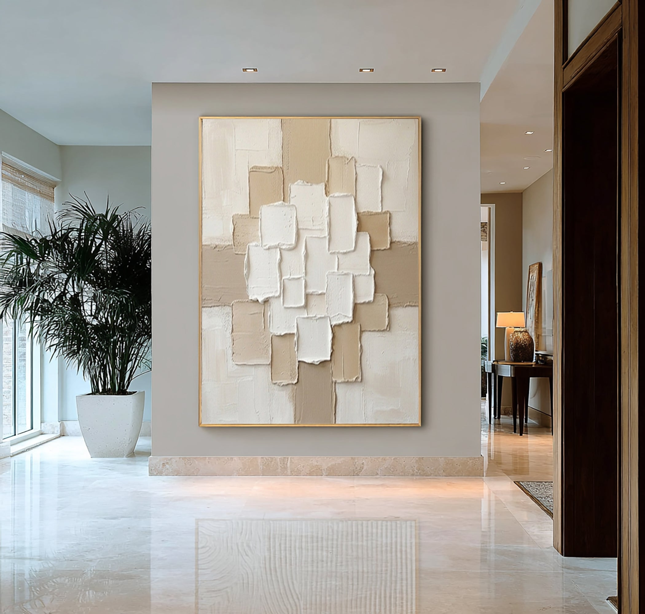 Large Beige Composition Textured Canvas Art Modern Neutral Wall Decor