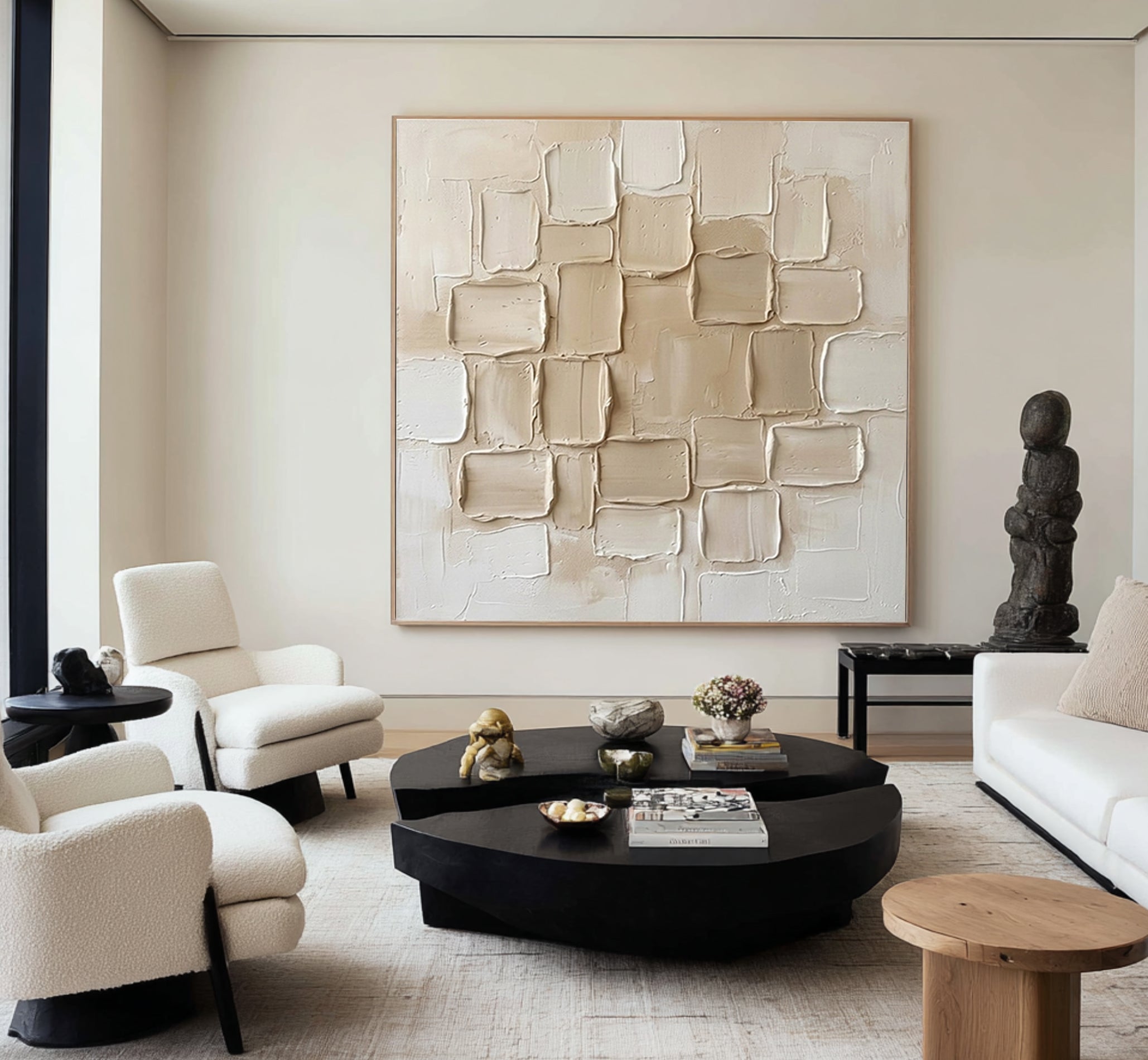 Large Quiet Geometry Composition Wall Art Neutral Contemporary Painting 