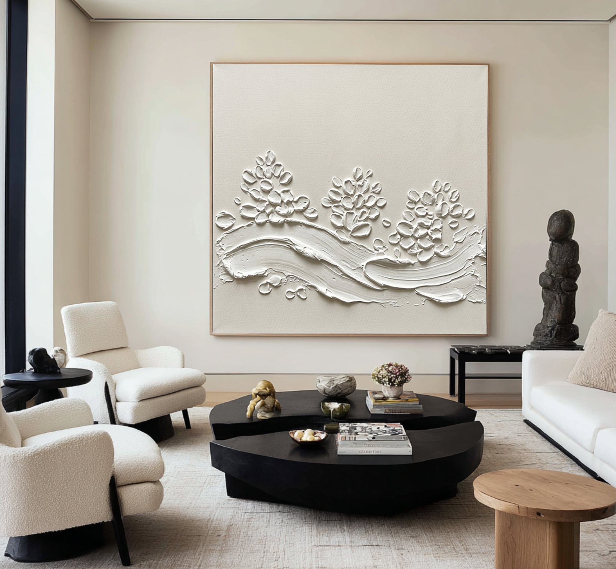Large Organic Plaster Composition Wall Art Contemporary Neutral Textured Painting