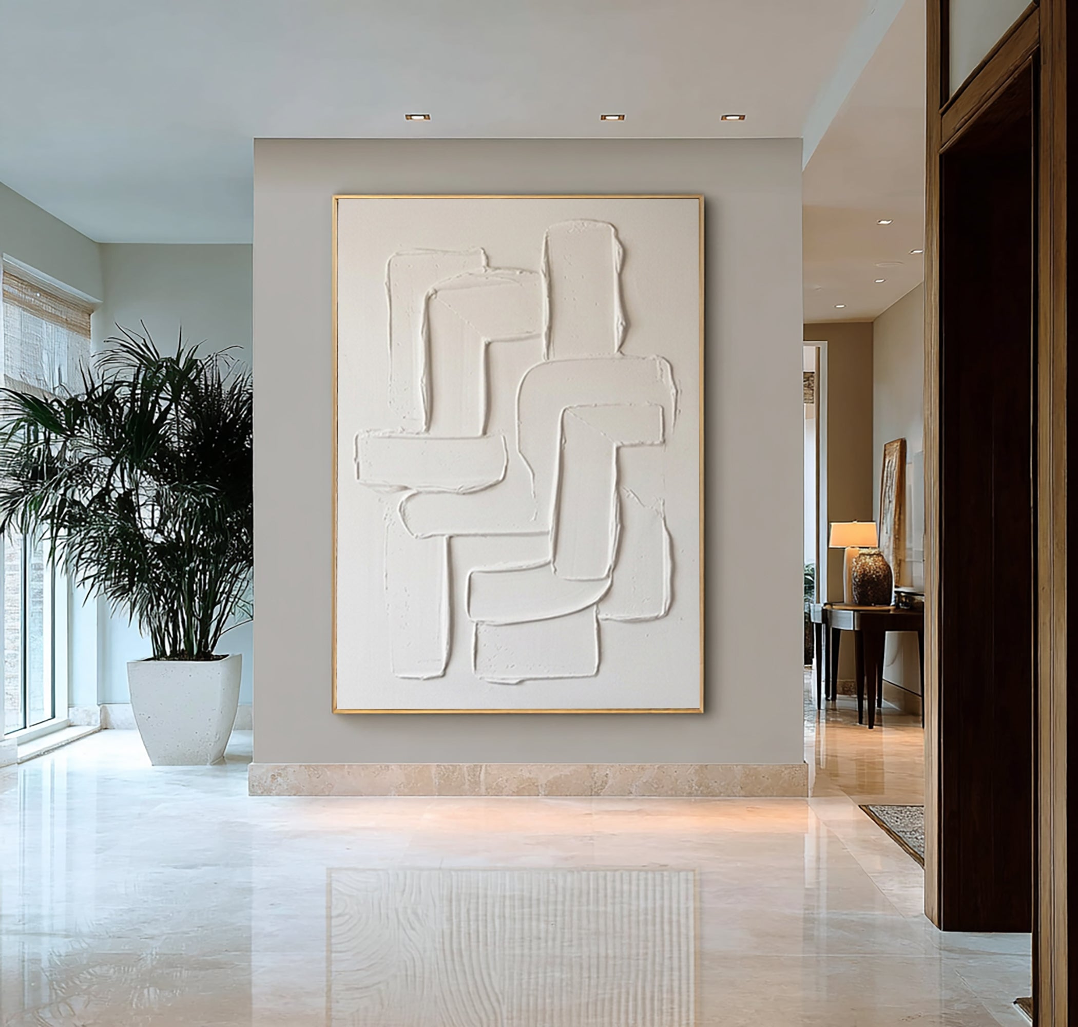 Large Neutral Textured Canvas Art Contemporary Sculptural Wall Decor