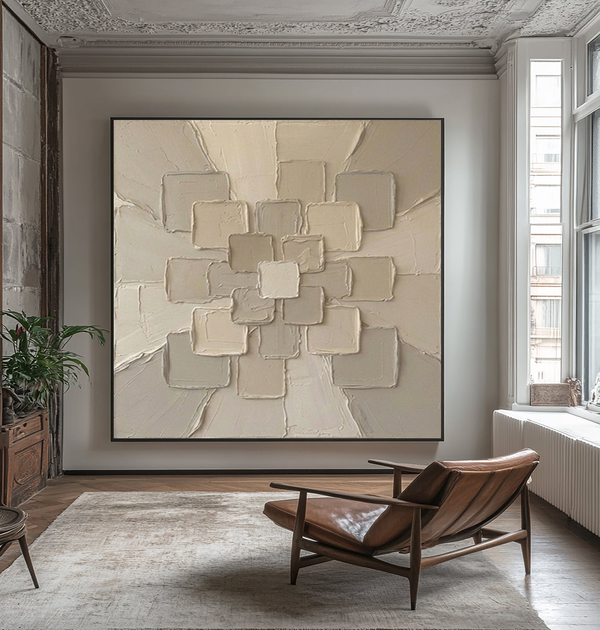 Large Sunburst Relief Wall Art Contemporary Neutral Texture Painting