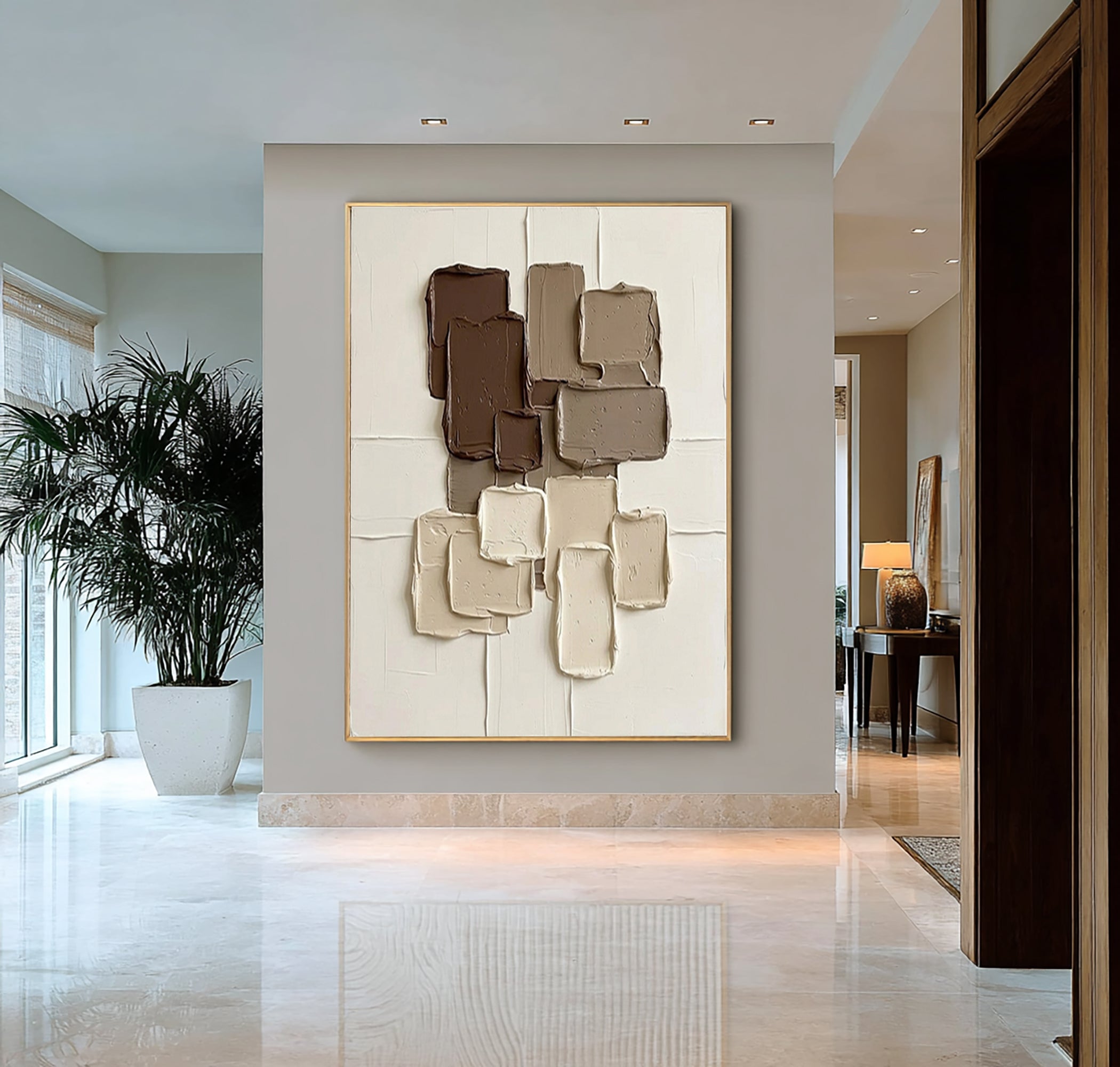 Large Coffee Brown Geometric Texture Canvas Art Contemporary Wall Decor 