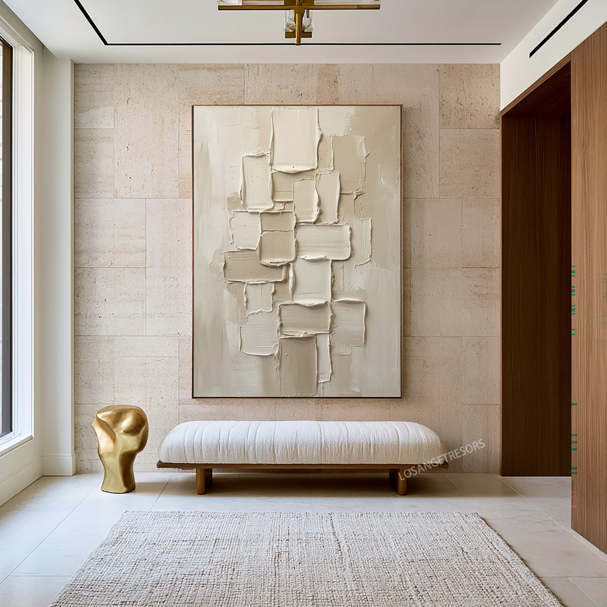 Large Modern Geometric Block Wall Art Ivory Cream Textured Relief Abstract Painting Contemporary Interior Decor