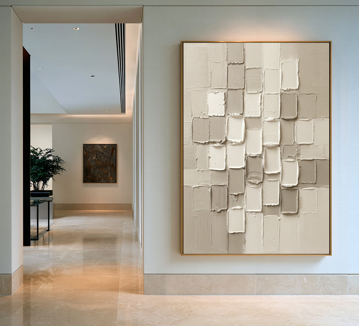Large Organic Geometric Neutral Texture Wall Art Ivory Beige Abstract Relief Oil Painting Minimalist Sculptural Modern Home Decor