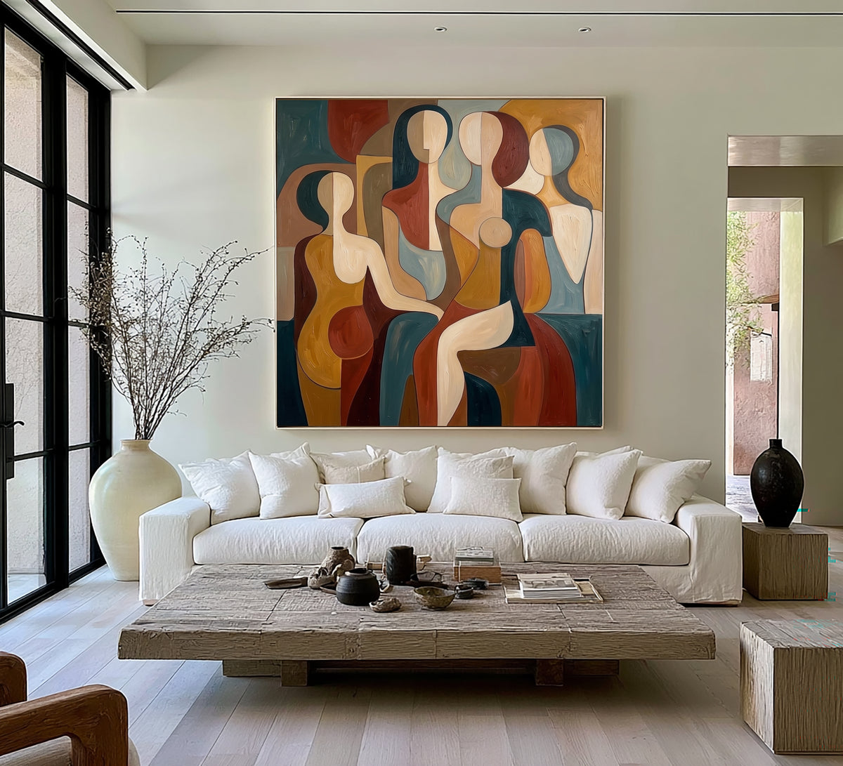 Large Elegant Abstract Figurative Statement Wall Art Modern Female Portrait Oil Painting Geometric Contemporary Artwork Luxury Home Decor
