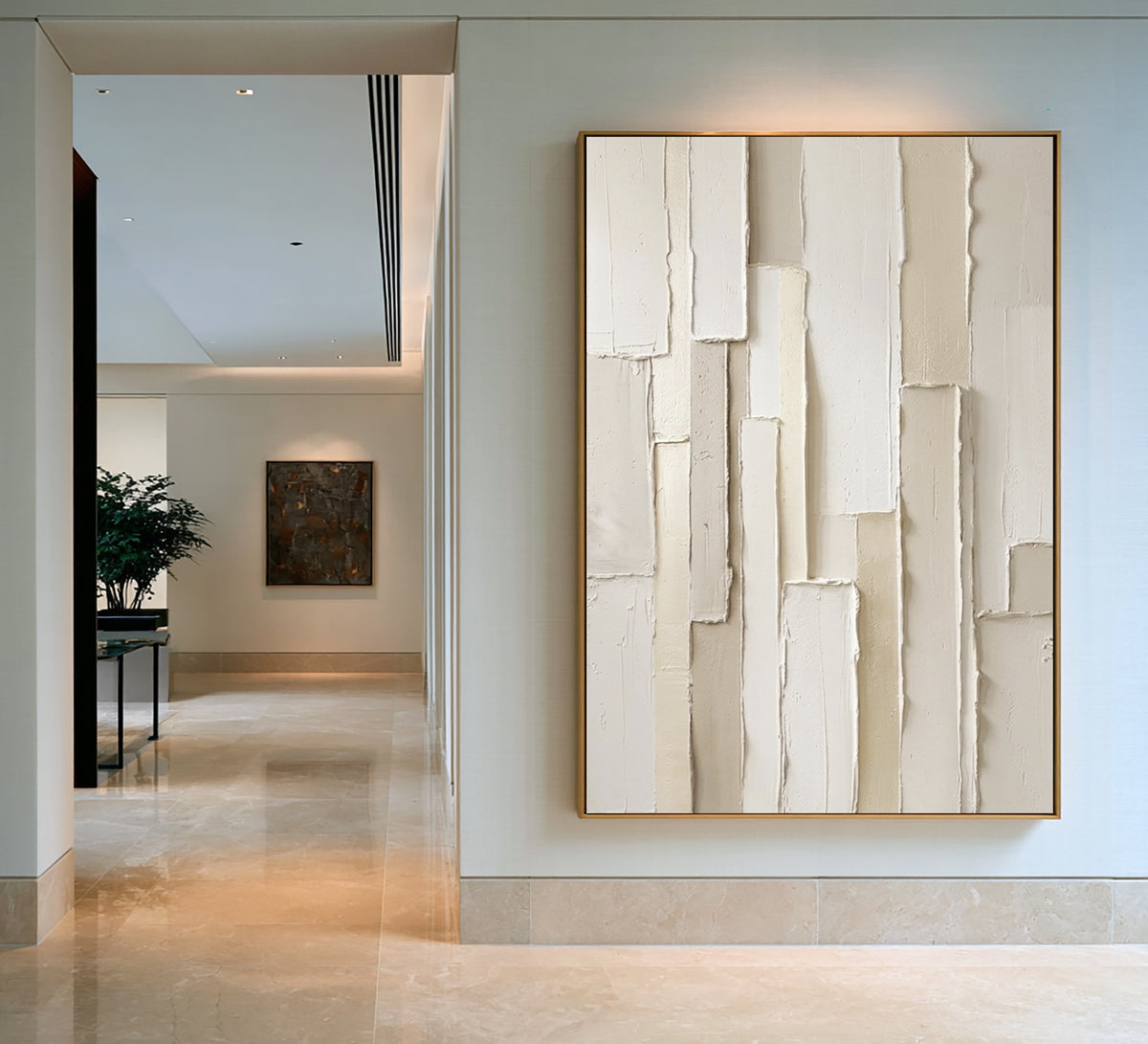 Large Organic Architectural Abstract Texture Wall Art Ivory Beige Vertical Geometric Relief Oil Painting Contemporary Japandi Home Decor